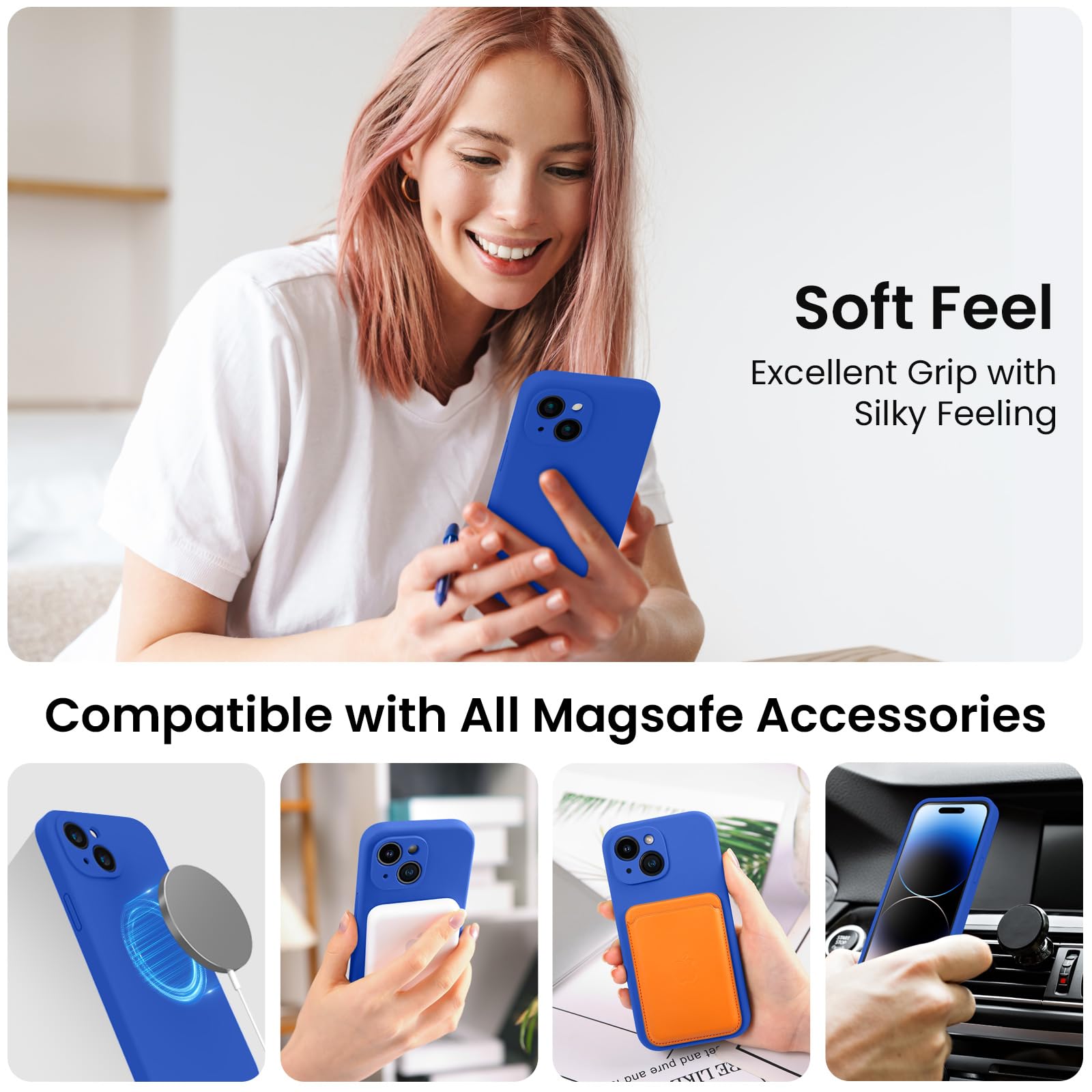 Magnetic Case for iPhone 15 - MagSafe Compatible Silicone Phone Cover with Camera Protection & Soft Anti-Scratch Microfiber Lining | 6.1 Inch Klein Blue | Perfect for Daily Use, Travel & Wireless Charging