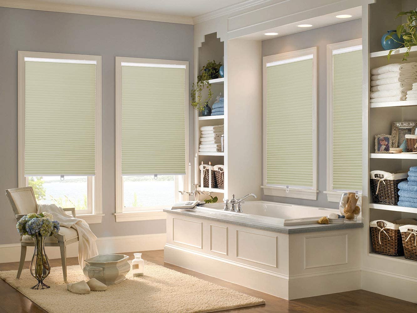 SUAKY Cordless Blackout Cellular Shades - Light Apricot Custom Bottom-Up Honeycomb Window Blinds for Home & Office | Energy Efficient Room Darkening Window Treatments for Bedroom & Living Room