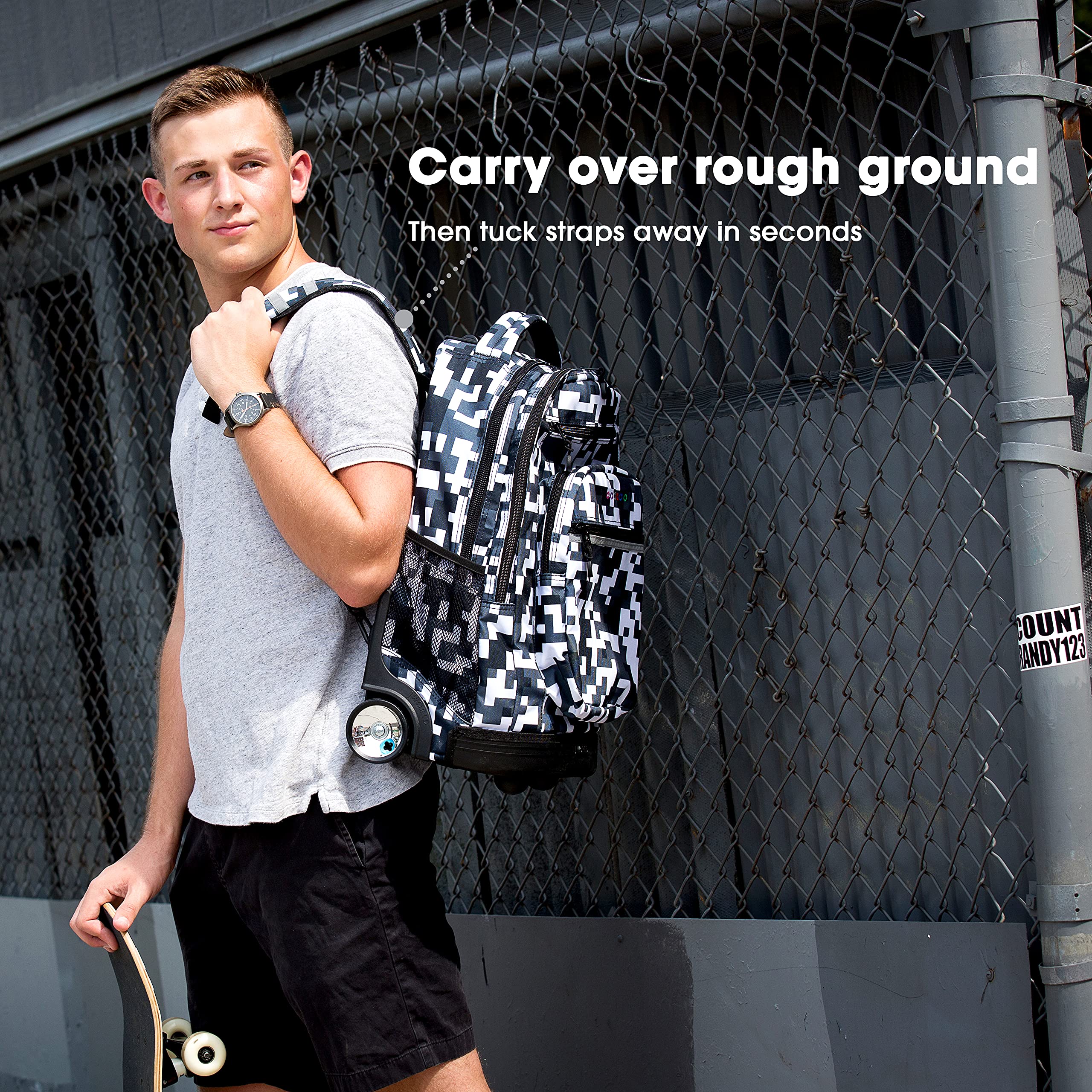 J World New York Sundance 20 Inch Rolling Backpack for Kids - Durable Wheeled Bookbag for School & Travel, Bellis Design - Perfect for Students, Commuters & Airplane Carry-On