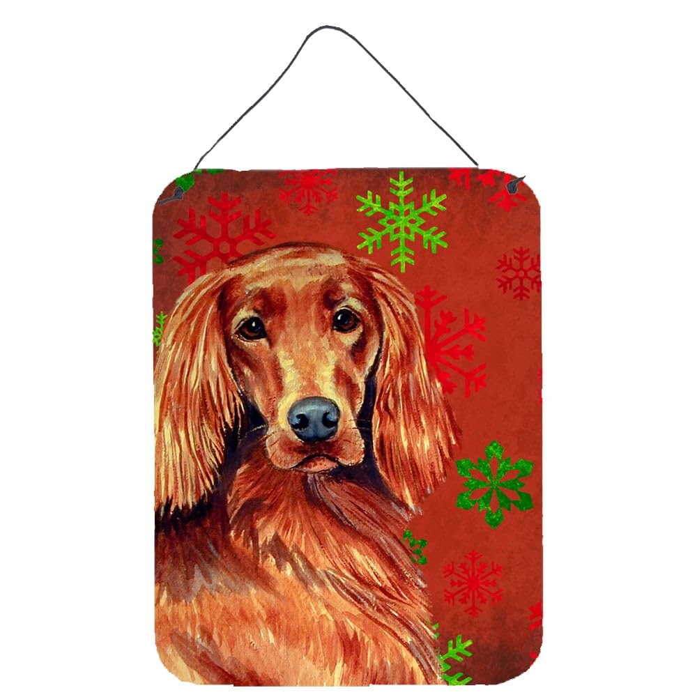 Caroline's Treasures Irish Setter Red Green Snowflakes Holiday Christmas Wall Door Hanging Metal Sign - Perfect for Kitchen, Bar, Bathroom & Front Door Decor | Festive Home & Office Decoration