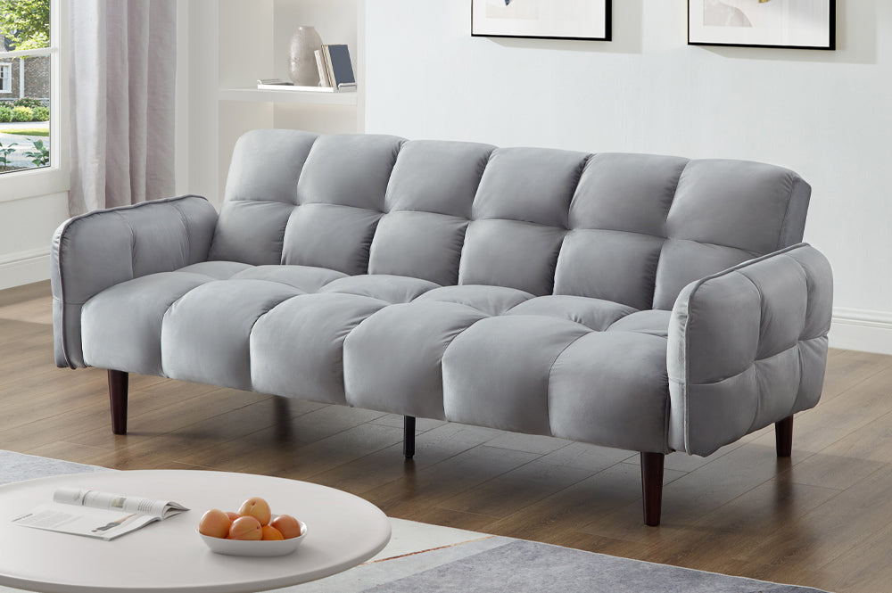 Grey Velvet Klick Klack Sofa Bed Model #1511 - Convertible Sleeper Sofa for Small Spaces, Guest Room & Apartment Living