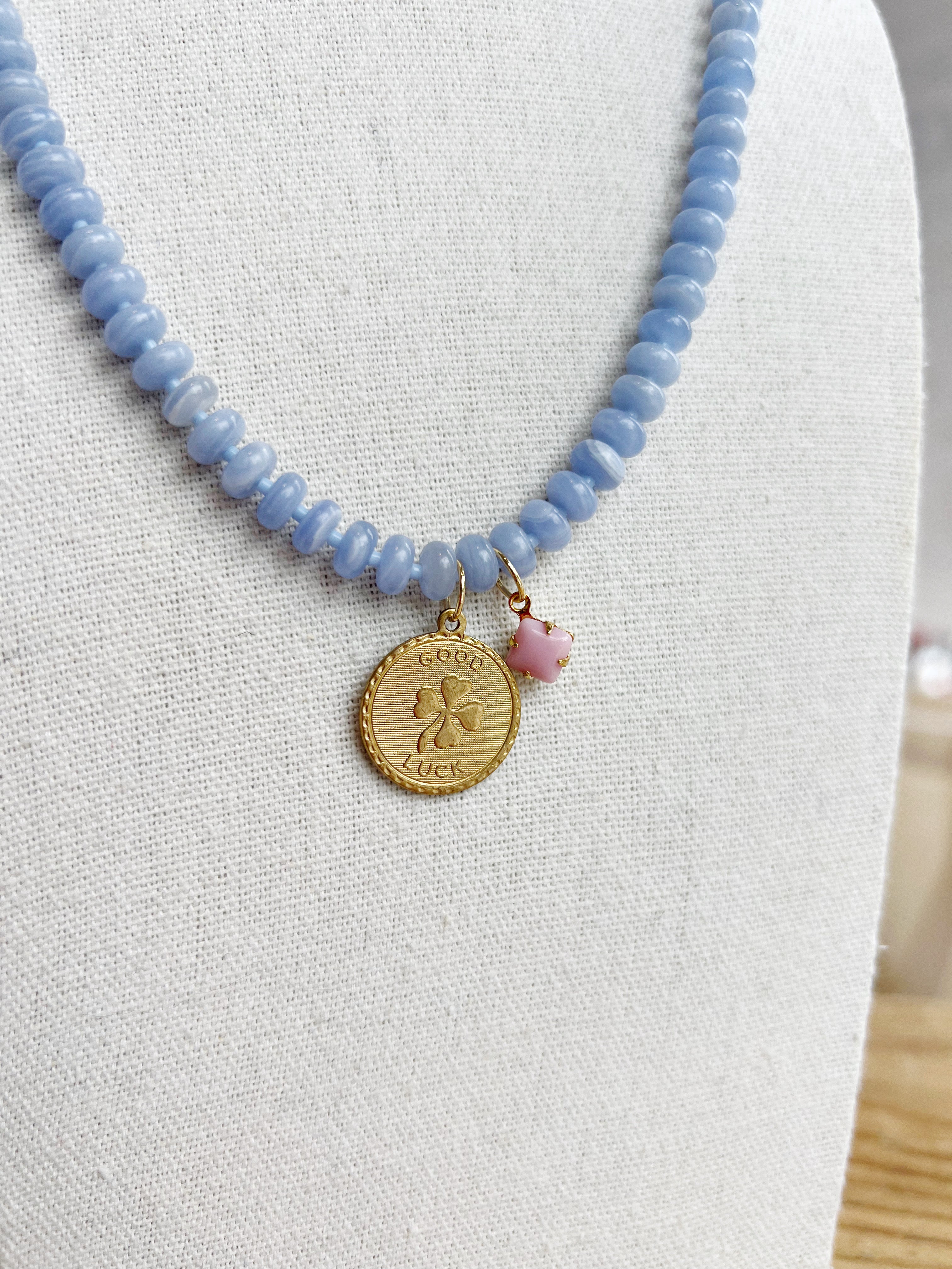 Blue Lace Agate Rondelle Strand Necklace - Elegant Beaded Jewelry for Women, Perfect for Weddings, Parties & Everyday Wear