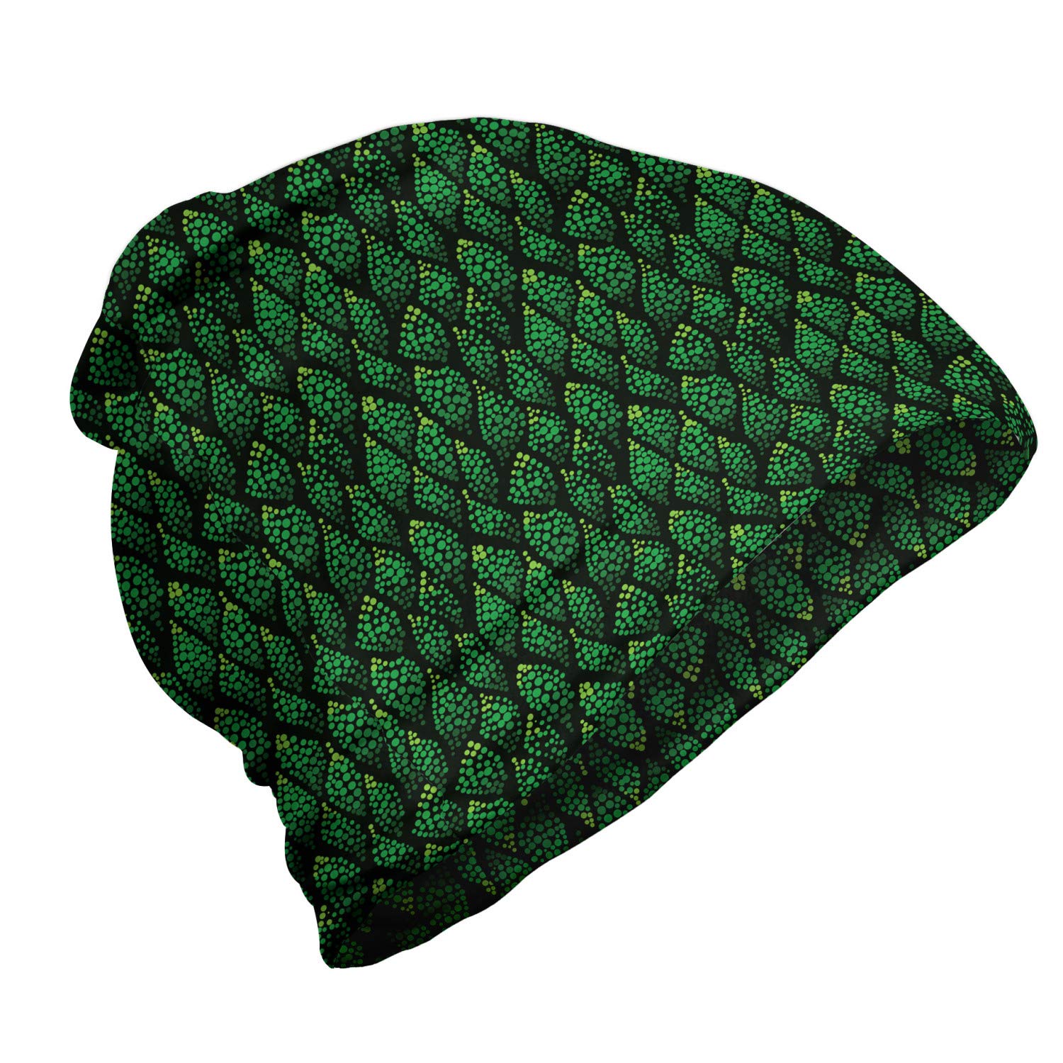 Ambesonne Unisex Winter Beanie Hat - Monochrome Dotted Leaf Design, Soft Knit Skull Cap for Men & Women | Perfect for Hiking, Camping, Outdoor Activities & Cold Weather Fashion