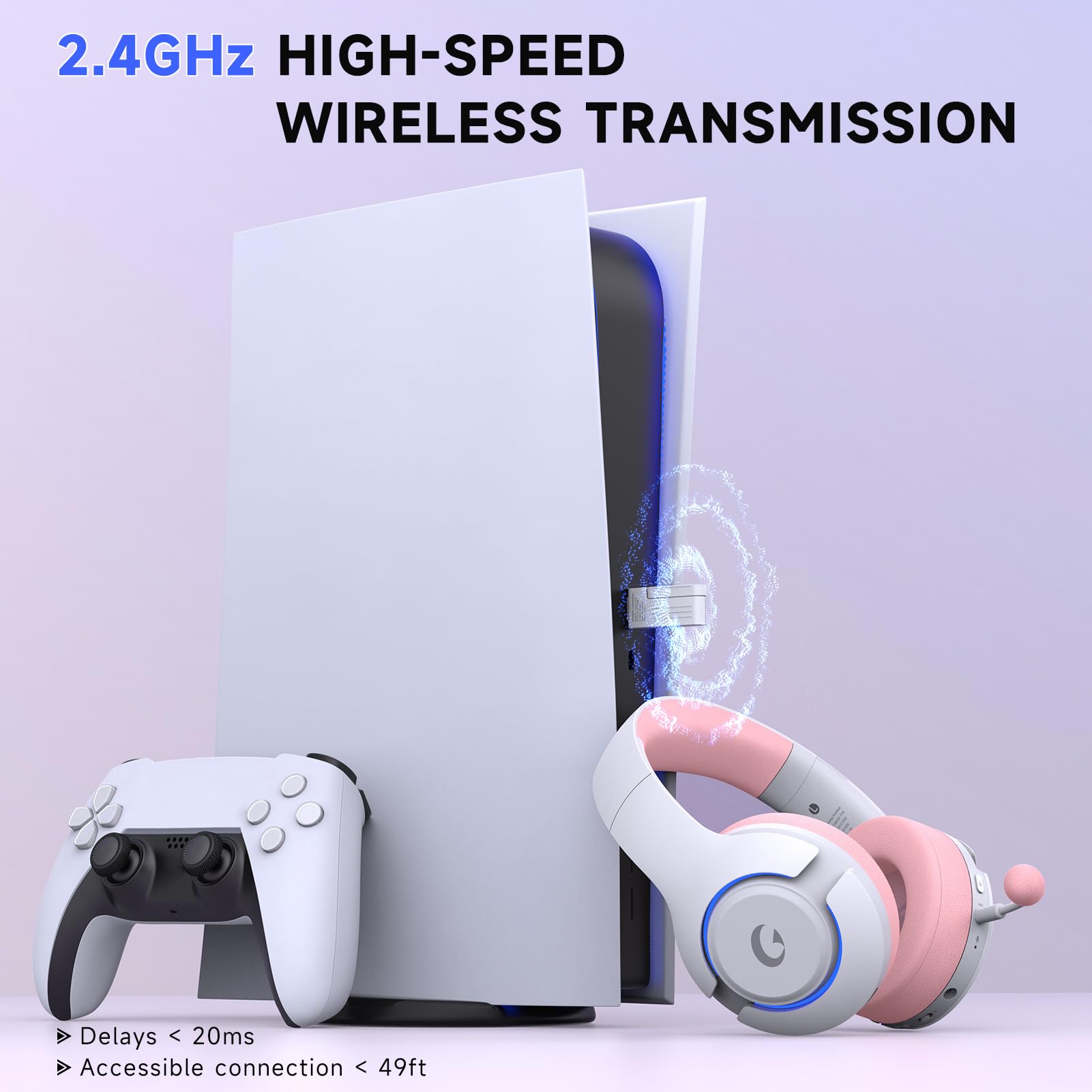 Wireless Gaming Headset for PS5, PS4, PC, Mac, Nintendo Switch - Bluetooth 5.3 Headphones with Noise Cancelling Mic, 45H Battery, RGB Lighting (Pink) - Perfect for Elden Ring, Fortnite & Online Gaming