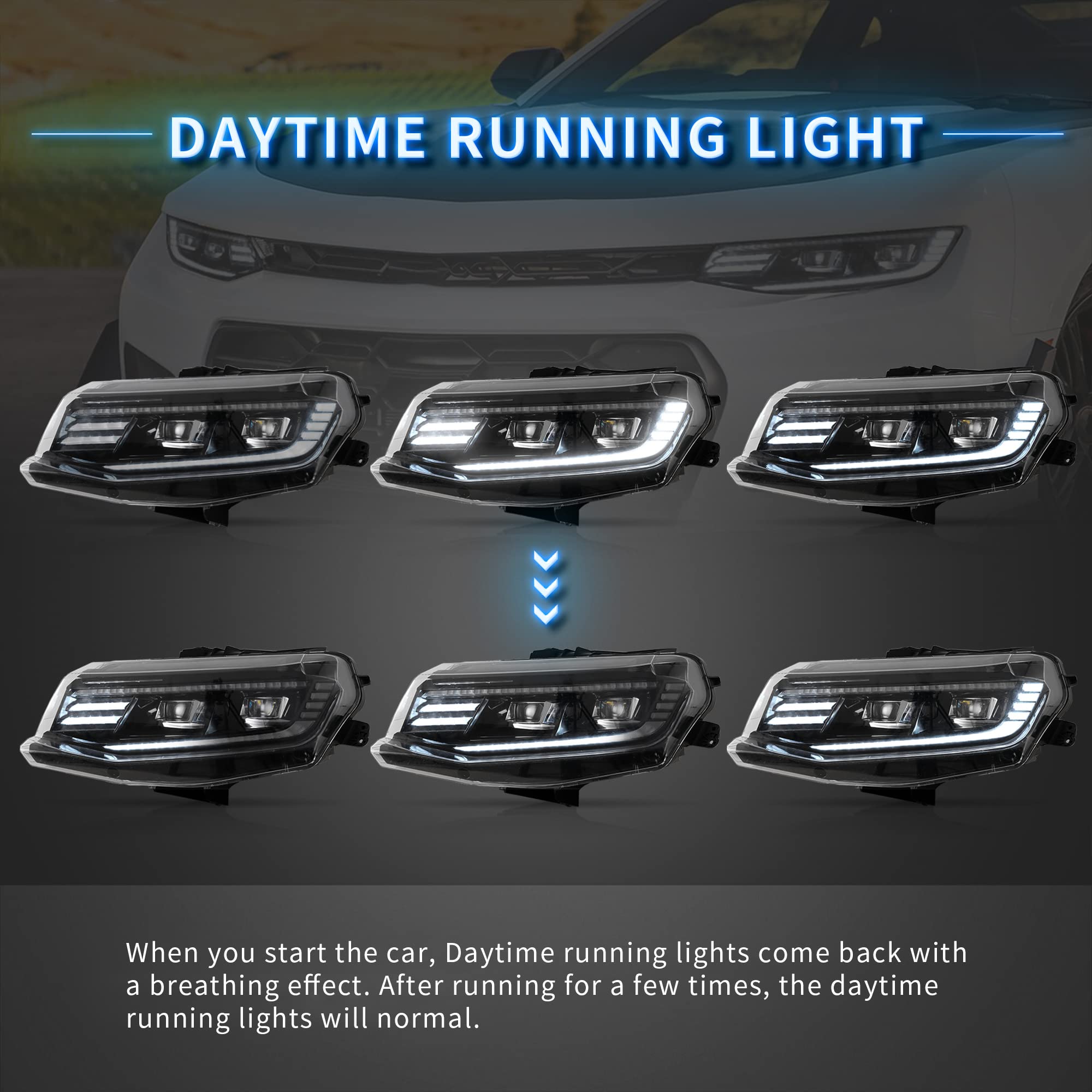 VLAND LED Headlights for Chevy Camaro 2016-2023 - DRL & Turn Signal - Driving & Style Upgrade