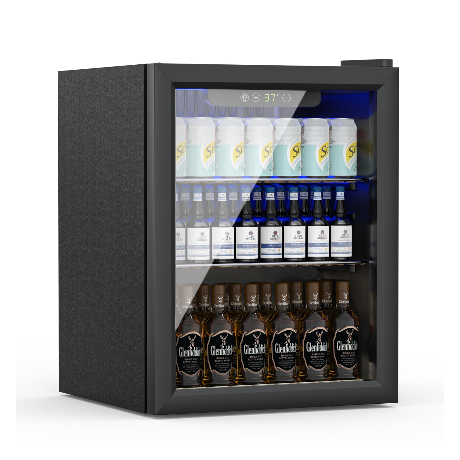 70 Can Compact Beverage Refrigerator - 1.6 Cu Ft Mini Fridge with Glass Door for Soda, Beer, Wine - Adjustable Shelves & Digital Display - Perfect for Home Bar, Office, Dorm Room or Kitchenette