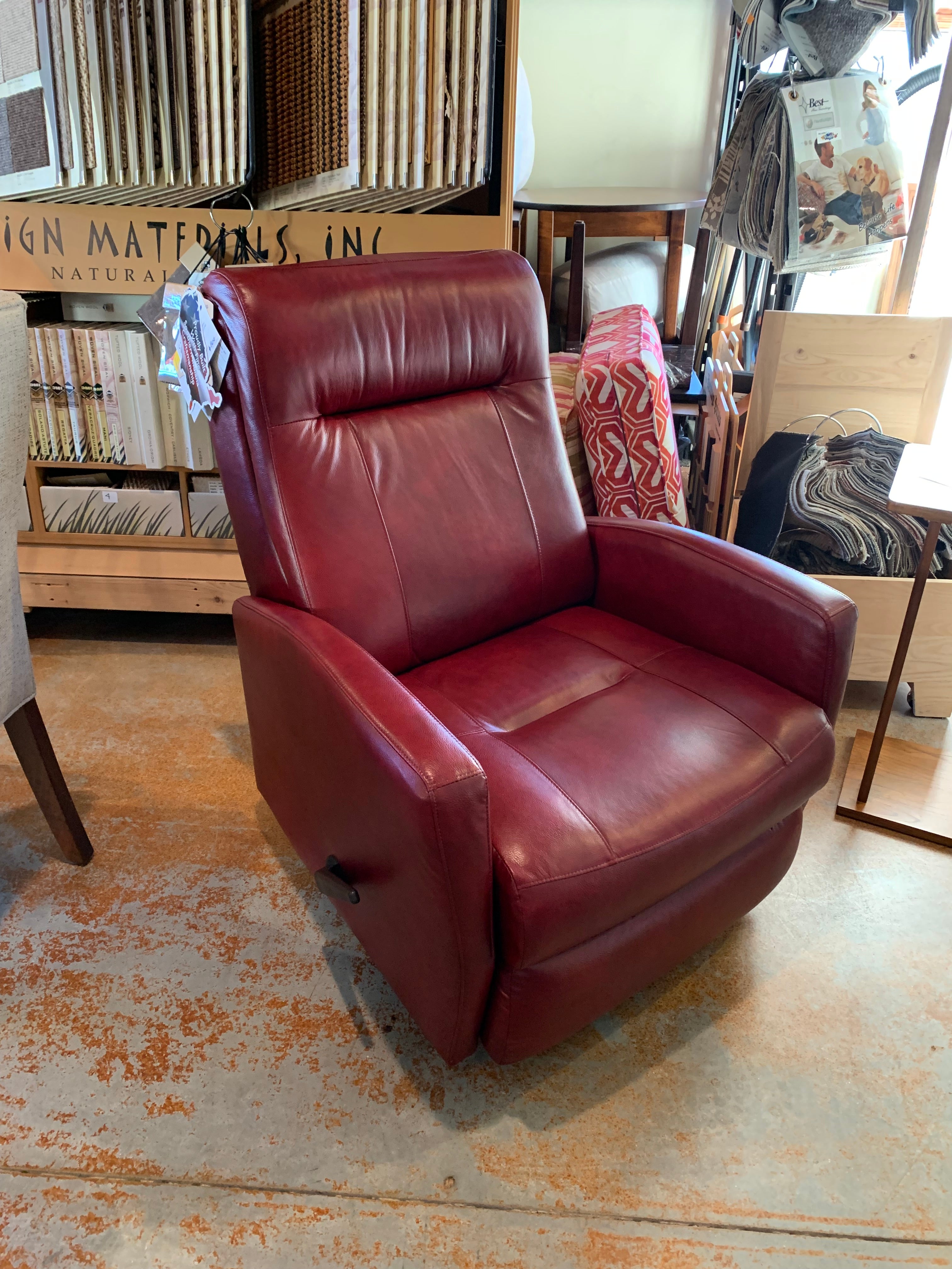 Compact Wall Hugger Recliner in Ruby Leather - Space-Saving Reclining Chair for Small Living Rooms & Home Theaters | Showroom Models Available