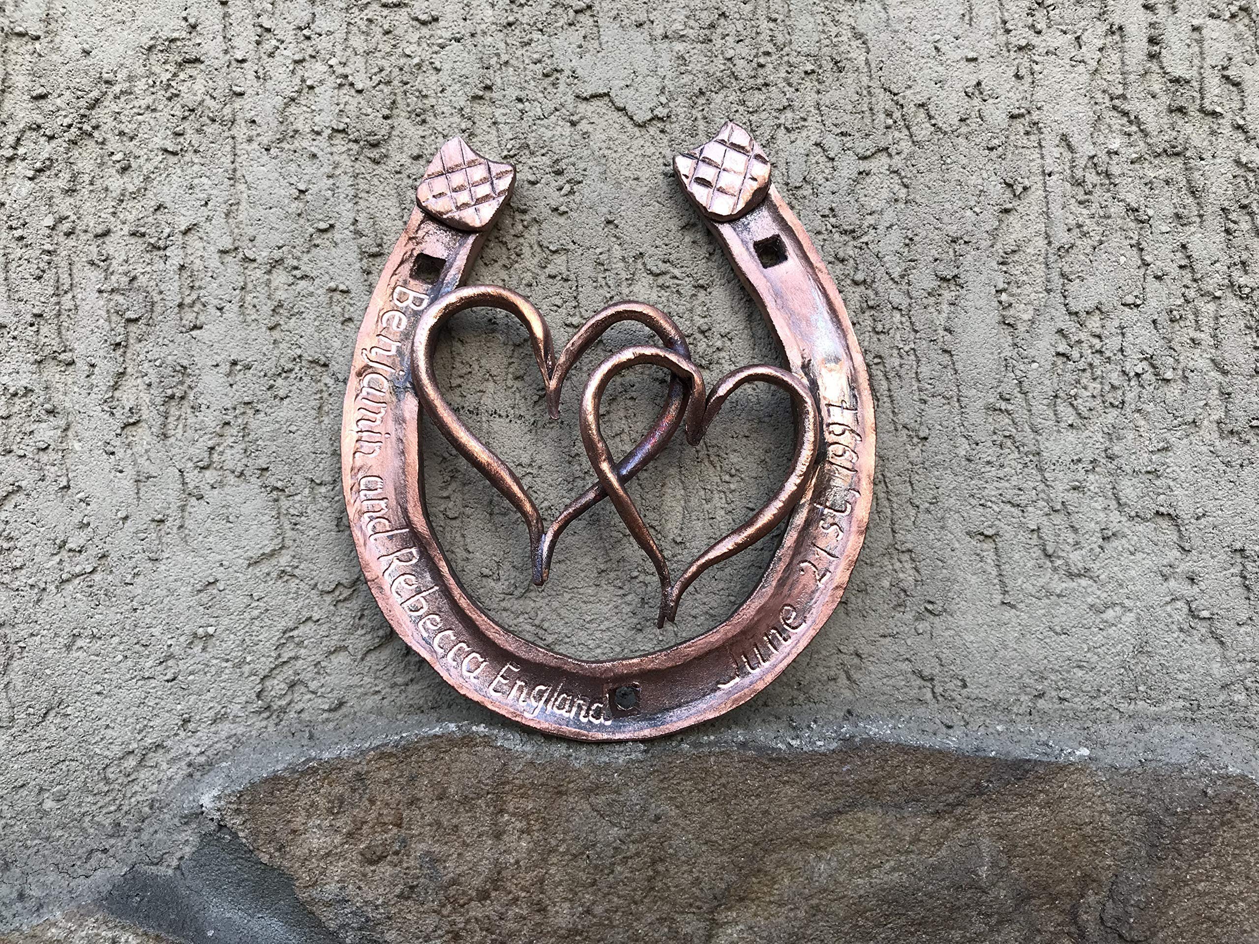 Handmade Engraved Copper Horseshoe Gift - Personalized 7th Anniversary Present for Couples, Wedding, Home Decor & Good Luck Charm