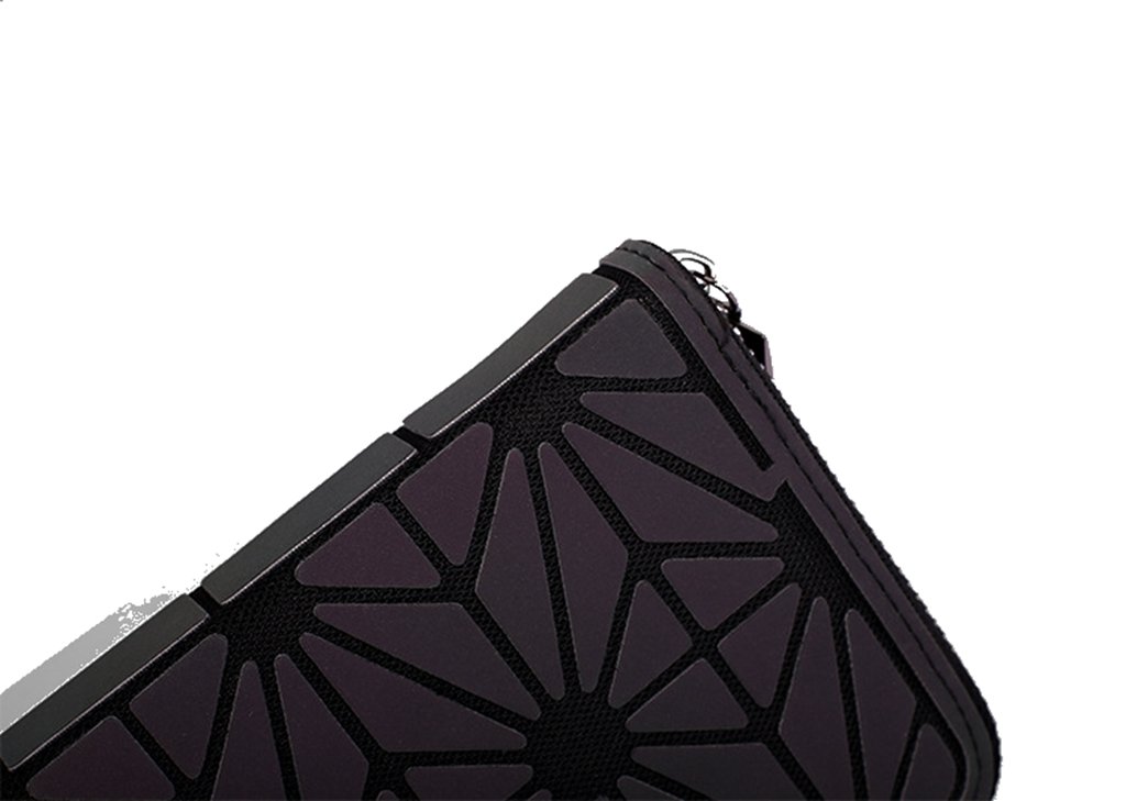 Women's Geometric Lattice Luminous Long Purse - Holographic Reflective Clutch Wallet with Zipper & Coin Pocket (Glow in Dark) - Perfect for Night Out, Parties, Concerts & Evening Events