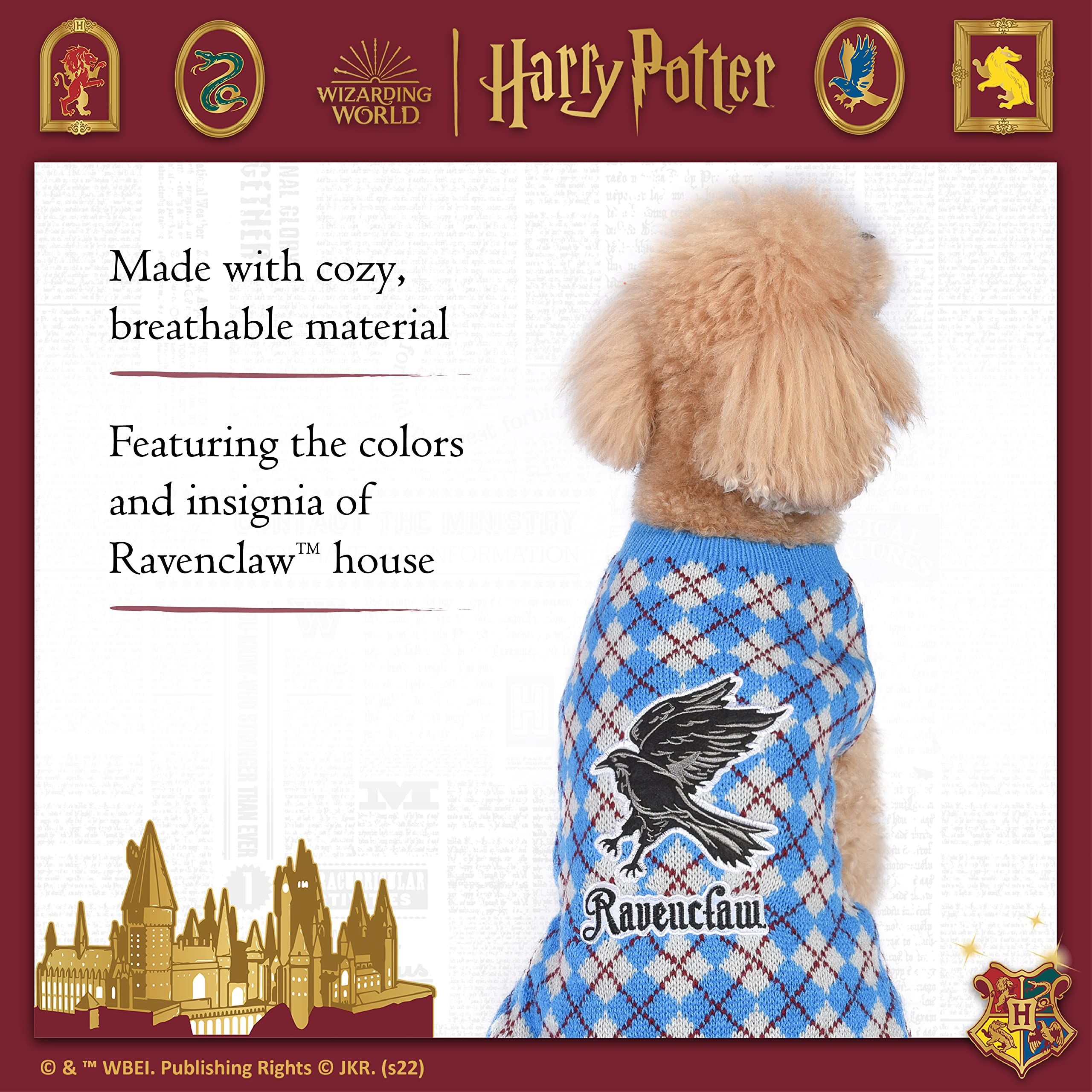 Harry Potter Ravenclaw Pet Sweater for Small Dogs | XS Extra Small Dog Costume | Hogwarts House Apparel & Accessories for Cosplay, Halloween, and Birthday Parties