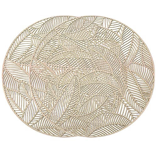 VALINK Round Placemats Set of 4 - Heat Resistant Non-Slip Table Mats for Dining, Coffee, and Restaurants - Decorative Hollow Design with Leaf Pattern - Perfect for Home, Kitchen, and Office Use