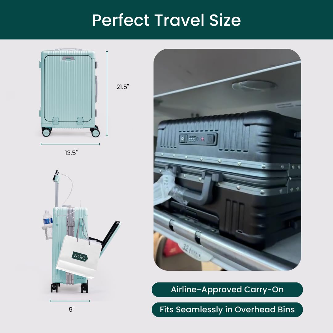 Nobl Travel Zipperless Carry On Suitcase 22x14x9 - Unbreakable Polycarbonate Luggage with Aluminum Frame, TSA Locks & 360° Spinner Wheels - Airline Approved Cabin Bag for Business Trips & Vacations - Blue