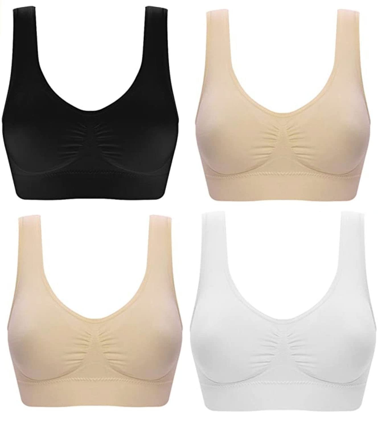 Marielle 4 Pack Seamless Wireless Bras for Women - Double Lined Comfort Sports Bralette (S-5XL) | Perfect for Yoga, Gym & Everyday Wear