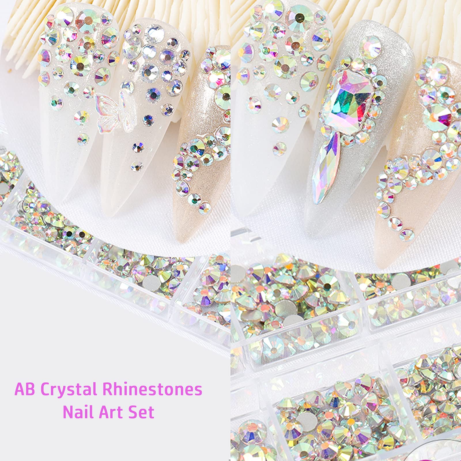 4880Pcs AB Crystal Nail Rhinestones Set - Round Flatback Glass Gems for Nail Art, DIY Crafts, Clothing & Jewelry Decoration | Multi-Shaped 3D Rhinestones for Professional & Home Use