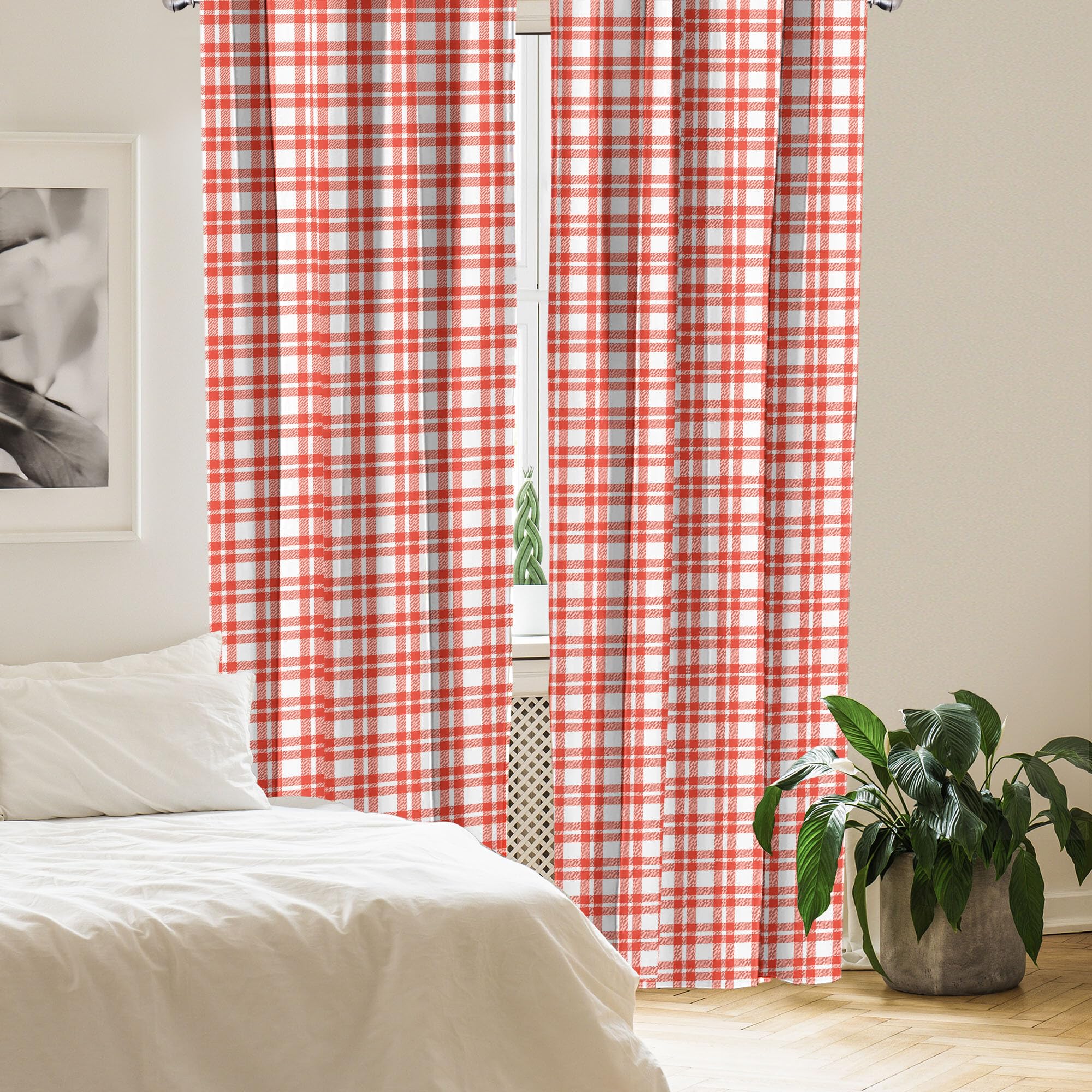 Ambesonne Plaid Curtains - Checkered Country Picnic Pattern with Repeating Squares & Stripes, Modern Window Treatments (2 Panels, 28
