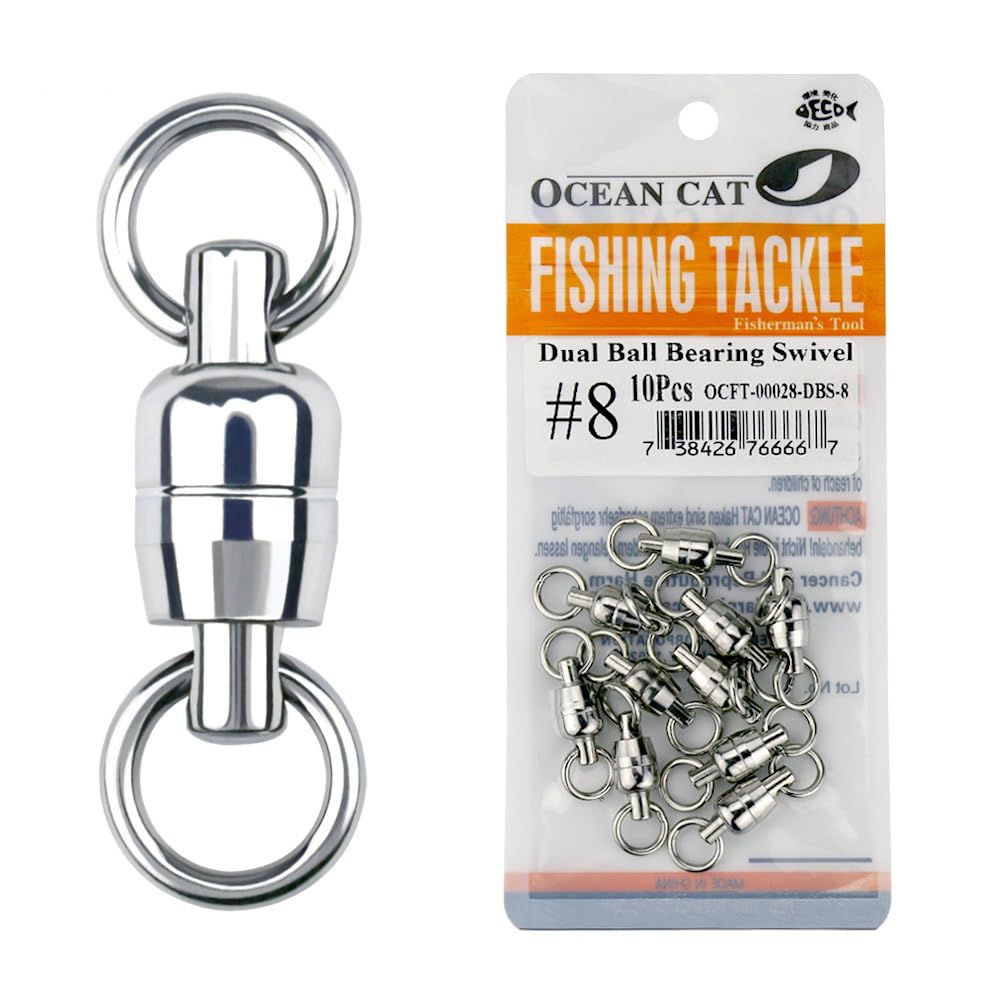 OCEAN CAT 10-Pack Fishing Ball Bearing Swivels - Copper & Stainless Steel Welding Rings with Dual Spinning Design - High Strength Saltwater Fishing Tackle Connectors for Quick Lure Line Changes - Perfect for Deep Sea, Surf, and Boat Fishing