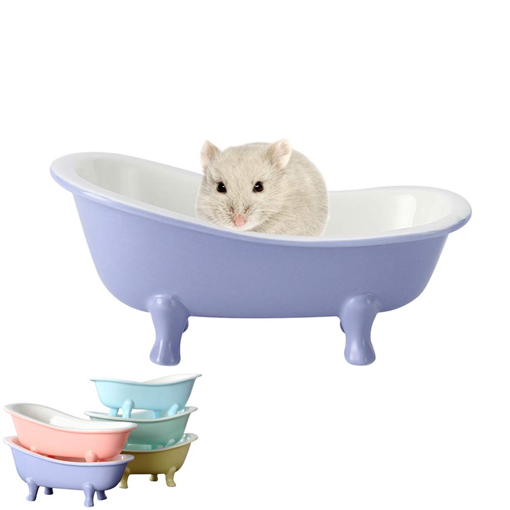 Ceramic Small Animal Bathing Sand Tub - Hamster Sand Bath, Bird Bathroom & Cage Accessories for Guinea Pigs, Squirrels, Chinchillas | Relaxing Habitat House, Sleeping Pad & Food Bowl - Perfect for Cage Enrichment & Small Pet Grooming