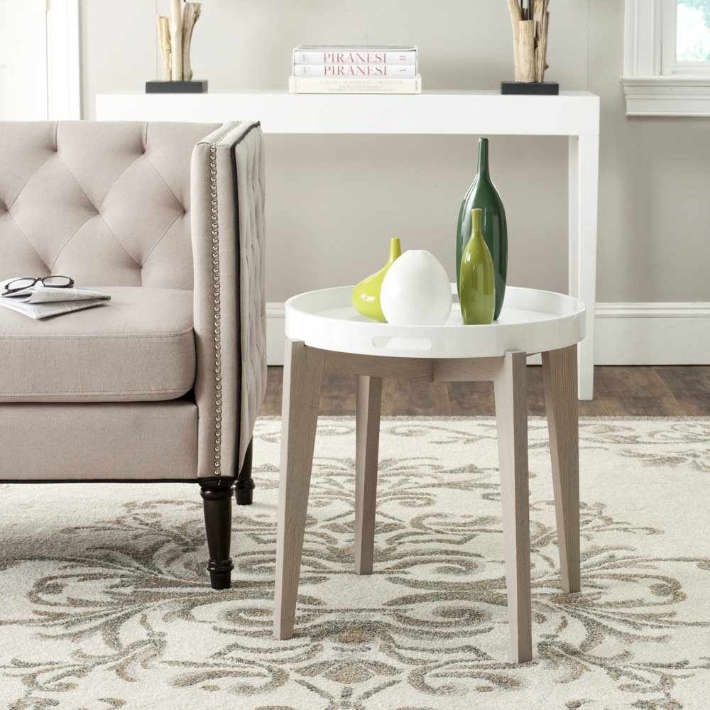 Safavieh Ben White and Grey Side Table - Modern End Table for Living Room, Bedroom, or Office - Nightstand with Storage Shelf