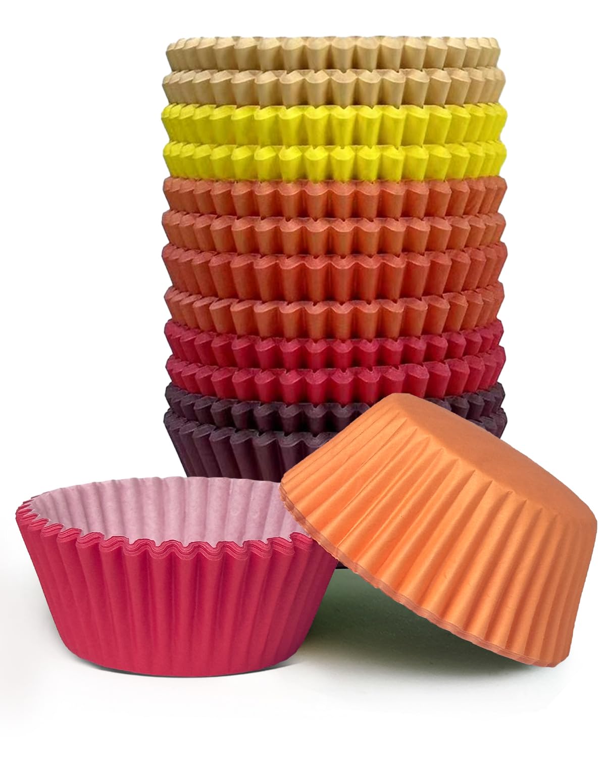 Qiqee Jumbo 300-Count Cupcake Liners - Food Grade Baking Cups in 6 Vibrant Colors (Yellow, Red) - Large Size Cupcake Wrappers for Parties, Weddings & Home Baking