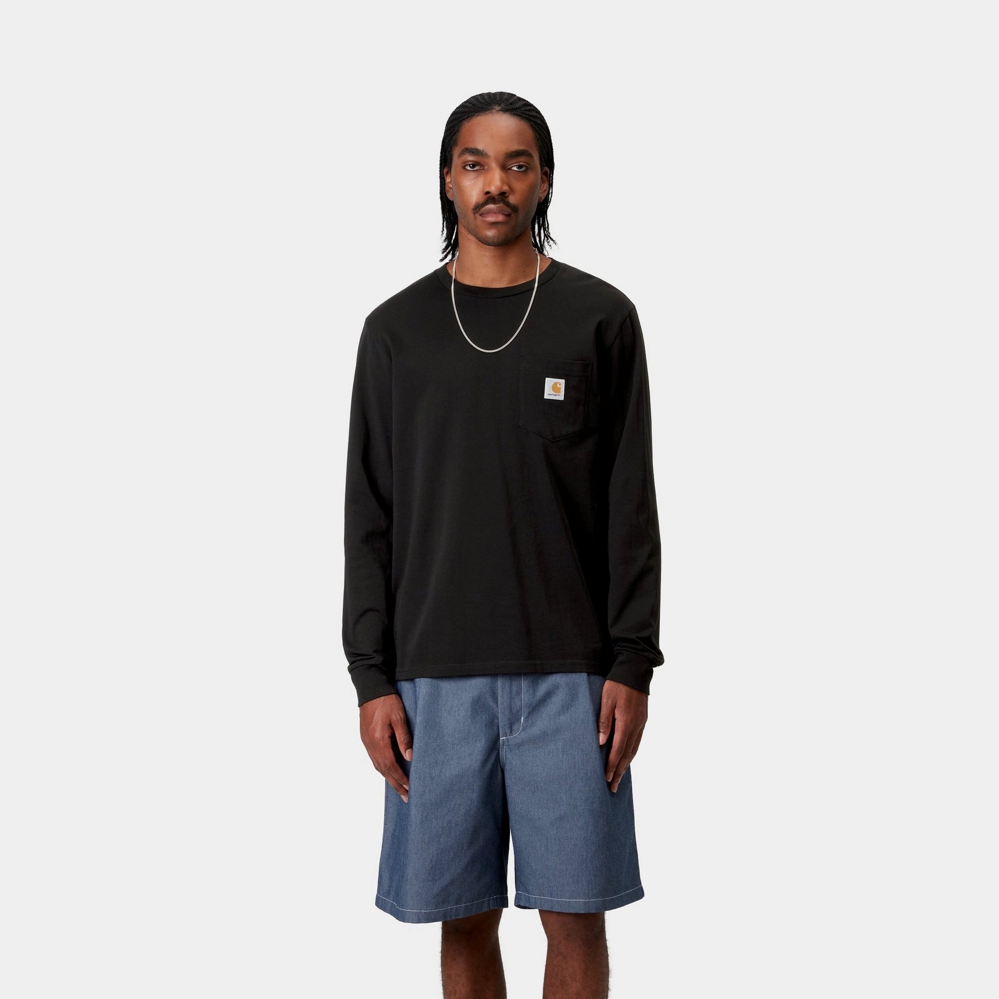 Men's Long Sleeve Pocket T-Shirt - Comfortable Casual Black Tee for Everyday Wear, Work & Outdoor Activities