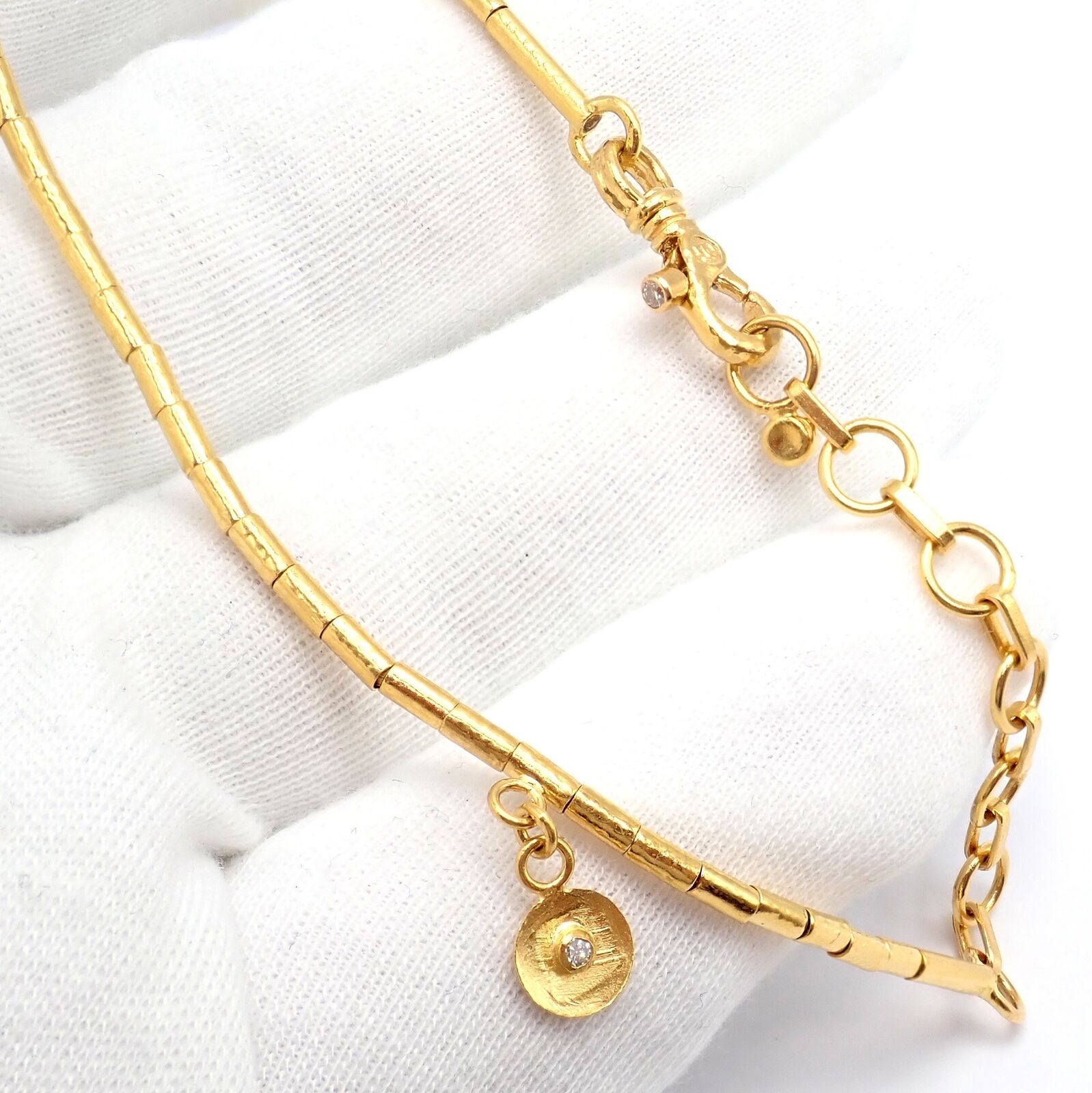 Authentic Gurhan 24K Yellow Gold Diamond Lentil Necklace - Luxury Jewelry for Women, Perfect for Weddings, Anniversaries & Special Occasions