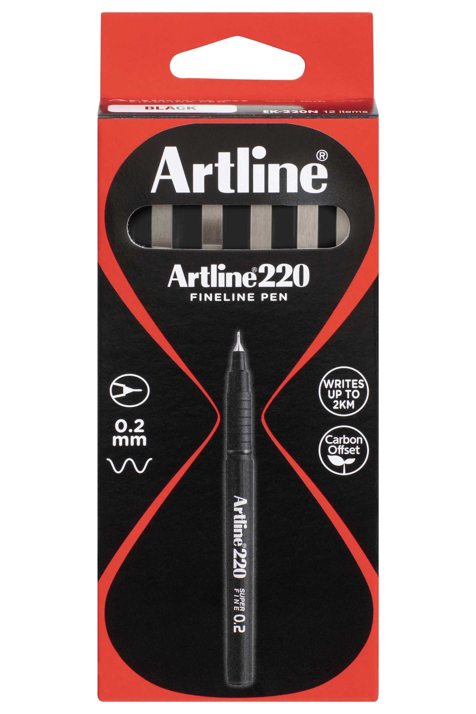 Artline 220 Fineliner Pen 0.2mm Black - 12 Pack Ultra Fine Tip Marker Pens for Sketching, Drawing & Note Taking - Perfect for Artists, Students & Office Use
