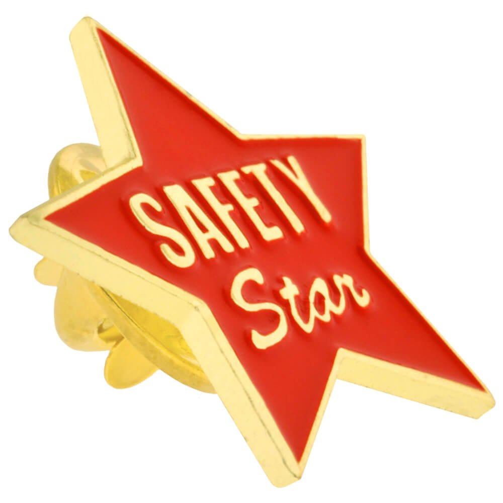 PinMart Red & Gold Safety Star Award Enamel Lapel Pin - Premium Recognition Badge for Employees, First Responders & Safety Professionals | Perfect for Awards Ceremonies, Workplace Safety Programs & Professional Attire