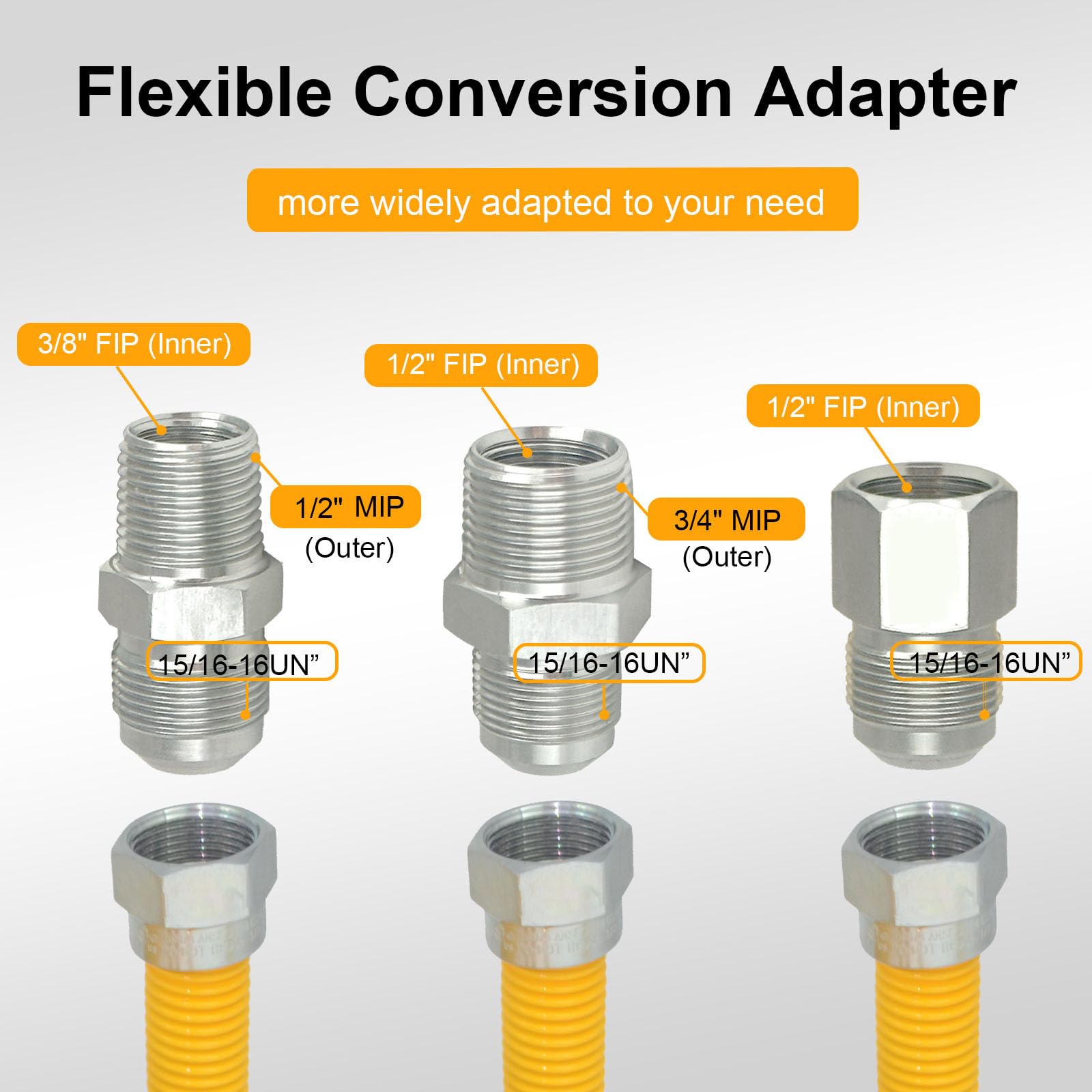 48 Inch Stainless Steel Gas Connector Kit with Yellow Coating - Flexible Gas Hose Line for Water Heater, Stove & Dryer - Safe & Durable for Home & RV Use
