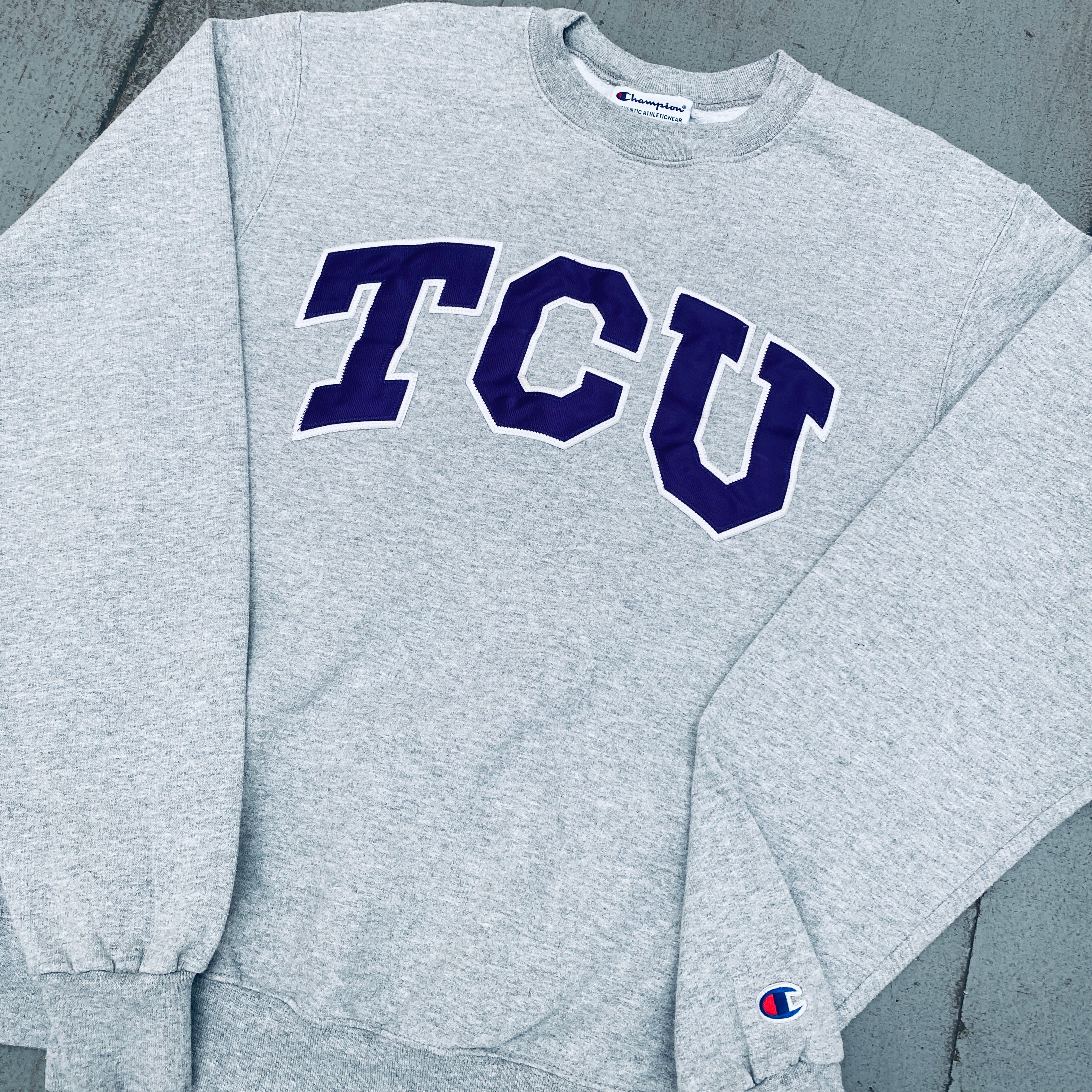 TCU Horned Frogs Vintage 1990s Champion Stitched Spellout Sweatshirt - Retro College Football Fan Apparel for Game Day & Casual Wear