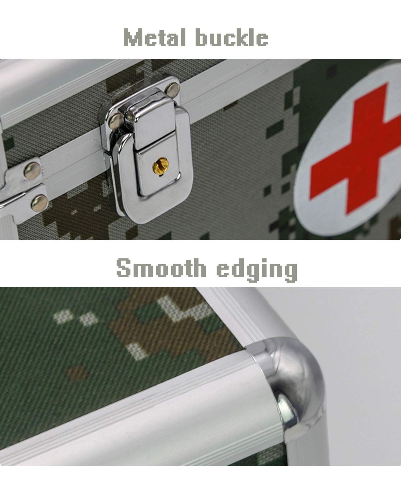 Portable First Aid Kit - Aluminum Alloy Medical Storage Box for Home, Car & Office (36x19x20cm) | Compact Medicine Organizer with Camouflage Design | Emergency Preparedness for Family Safety & Outdoor Activities