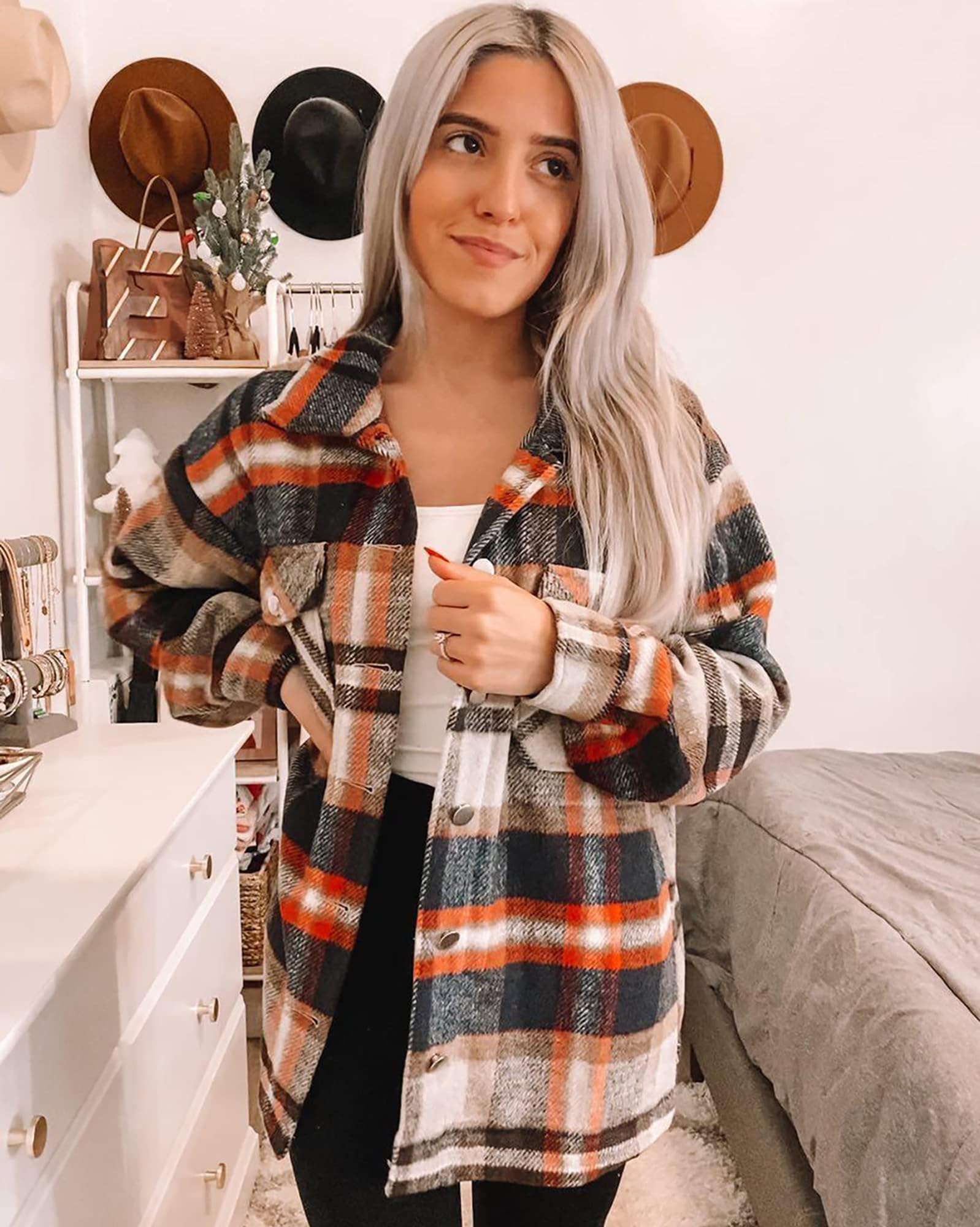 BTFBM Women's Plaid Flannel Shacket - Long Sleeve Button Down Casual Blouse for Fall & Spring | Loose Fit Tops for Work, Outdoor & Layering 2025