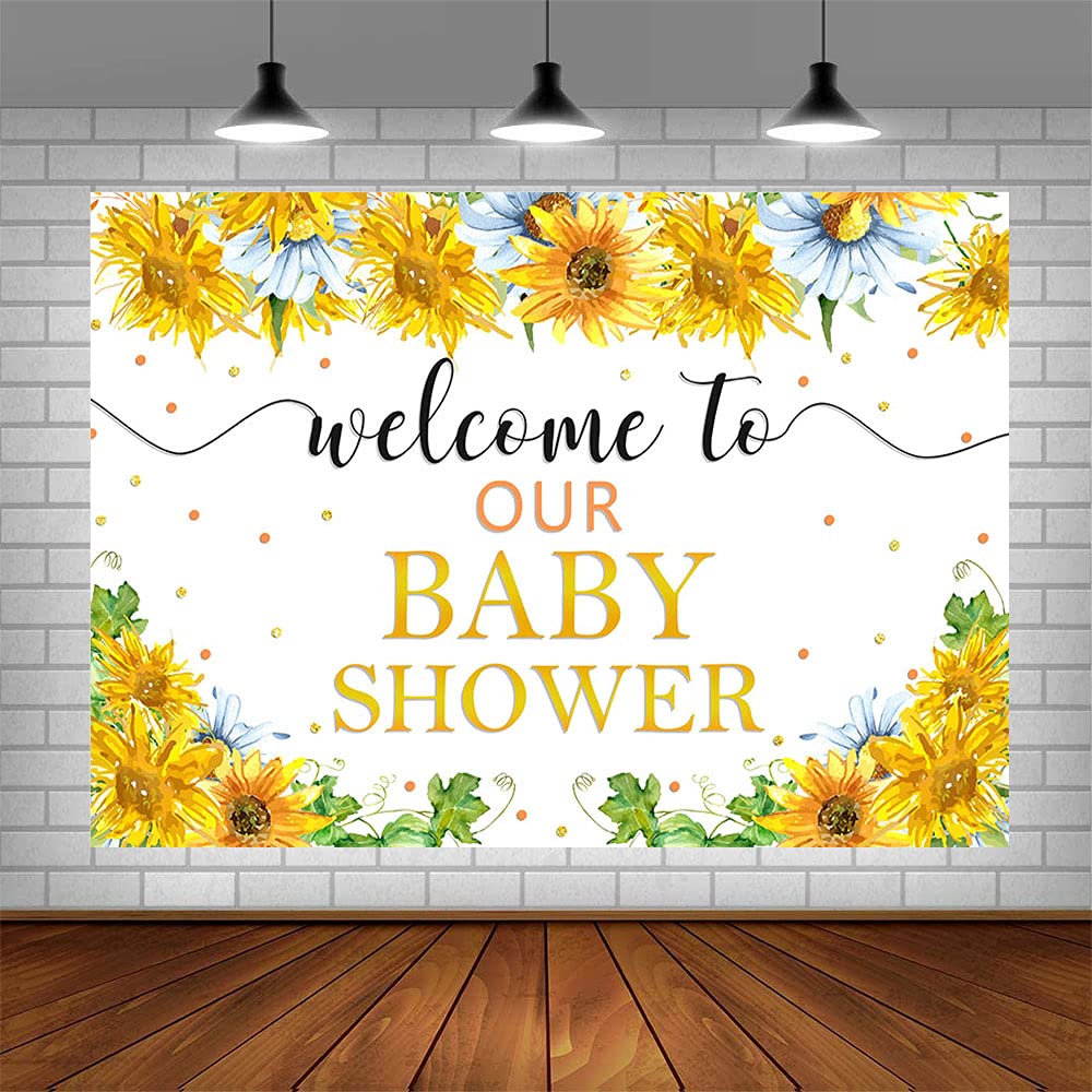 7x5ft Sunflower Baby Shower Backdrop - Gold Sunflower Photography Background for Baby Shower Party Decorations, Vinyl Fabric Banner & Photo Booth Props - Perfect for Baby Showers, Gender Reveals & Newborn Photos