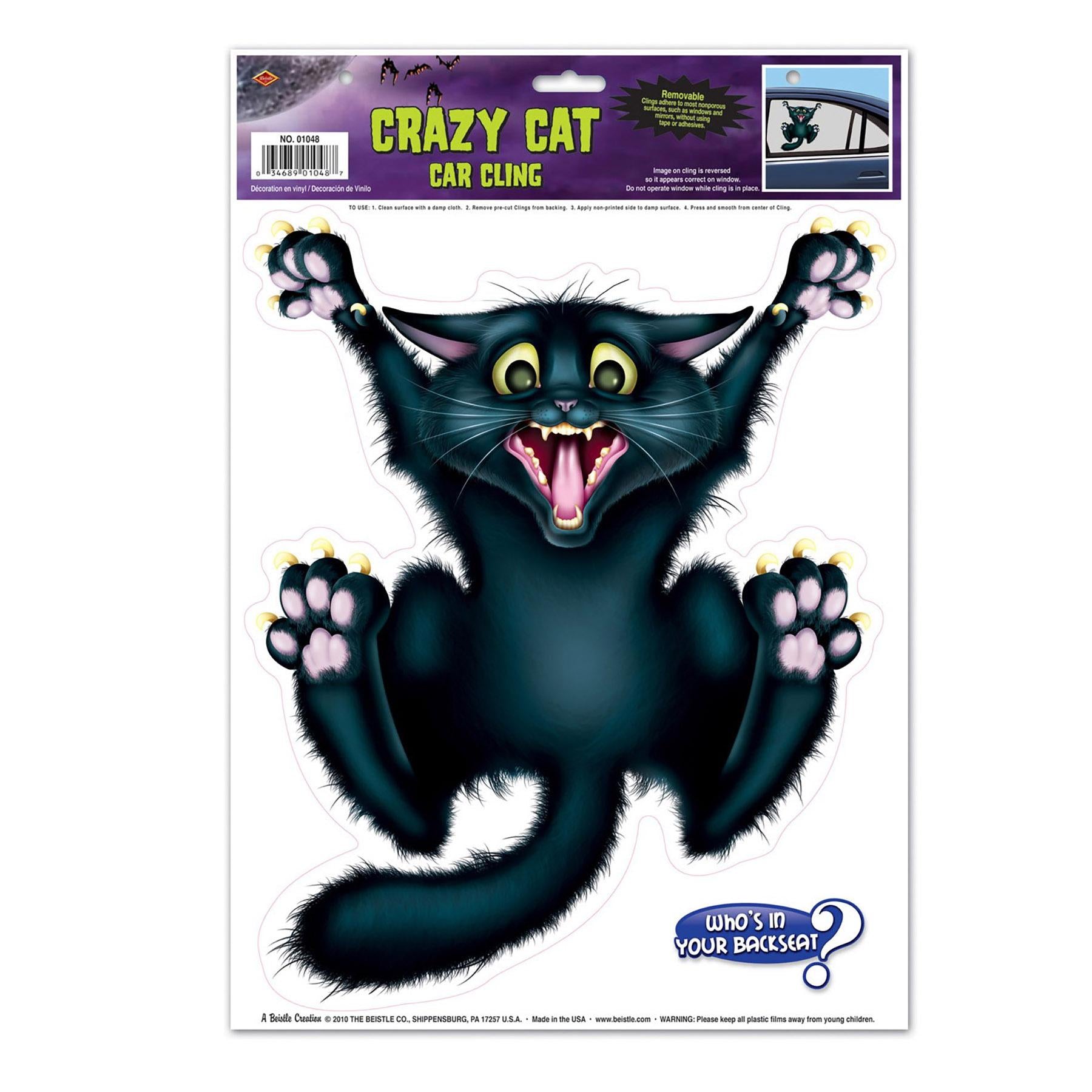 12 Pack Halloween Crazy Cat Car Window Clings - Fun Decals for Car, Home & Party Decor - Perfect for Halloween Decorations, Themed Parties & Spooky Fun