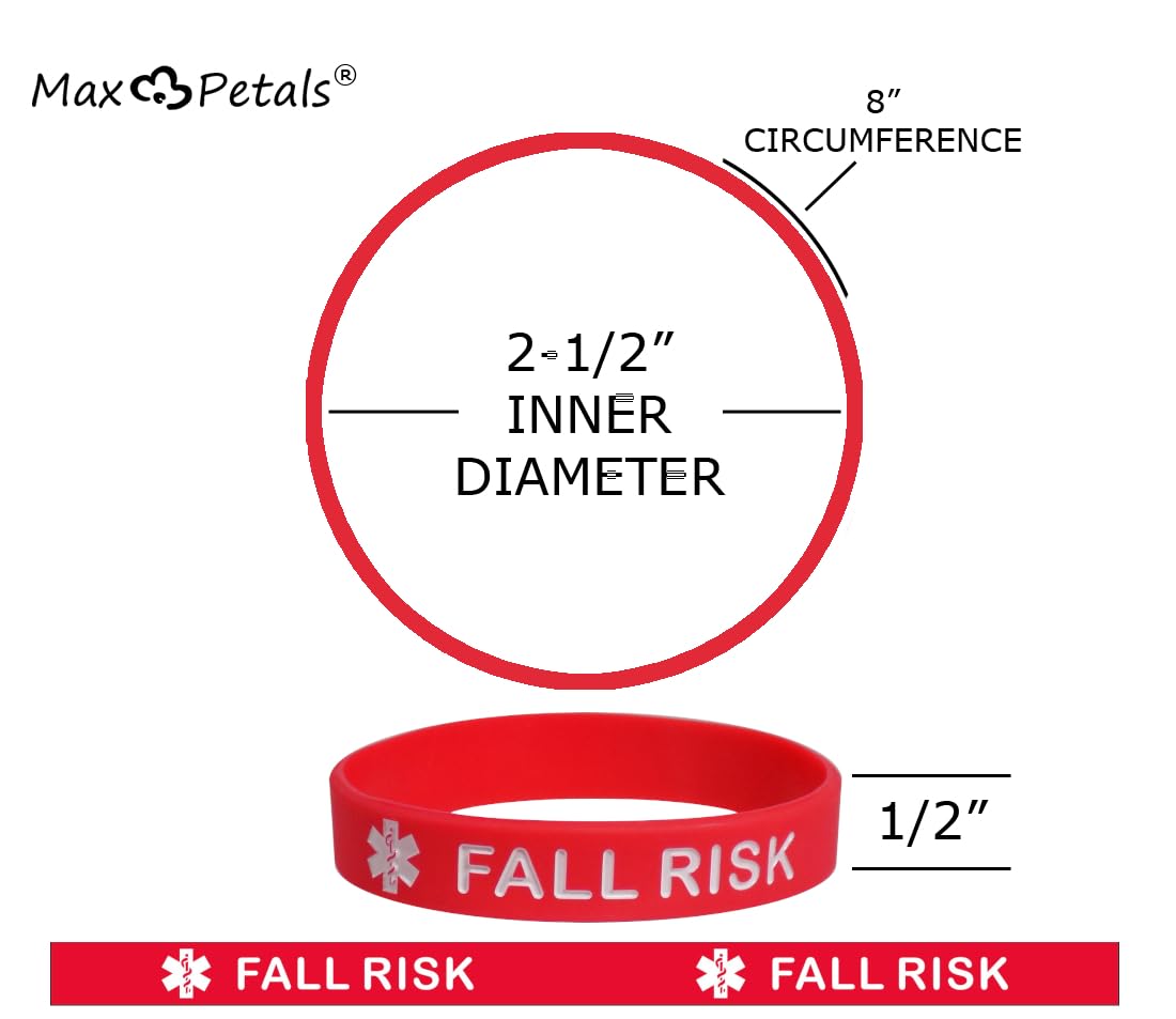 Fall Risk Red Medical Alert Bracelets (12 Pack) - Essential Safety Accessory for Seniors & Patients with Balance Issues