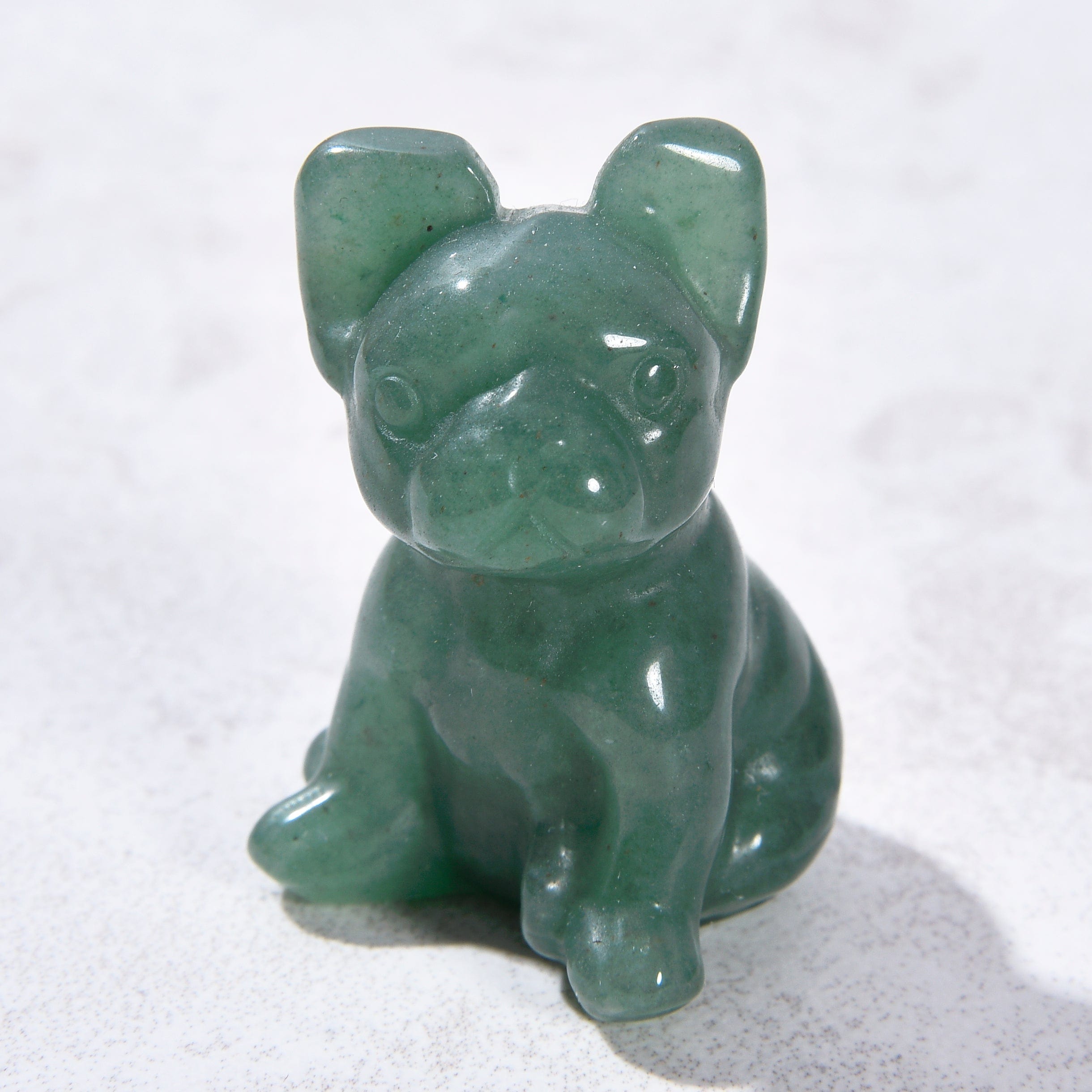 1.5 Inch Aventurine Bulldog Carving - Natural Gemstone Statue for Home Decor, Office Feng Shui & Spiritual Healing | Handmade Stone Sculpture for Collectors & Gift Giving