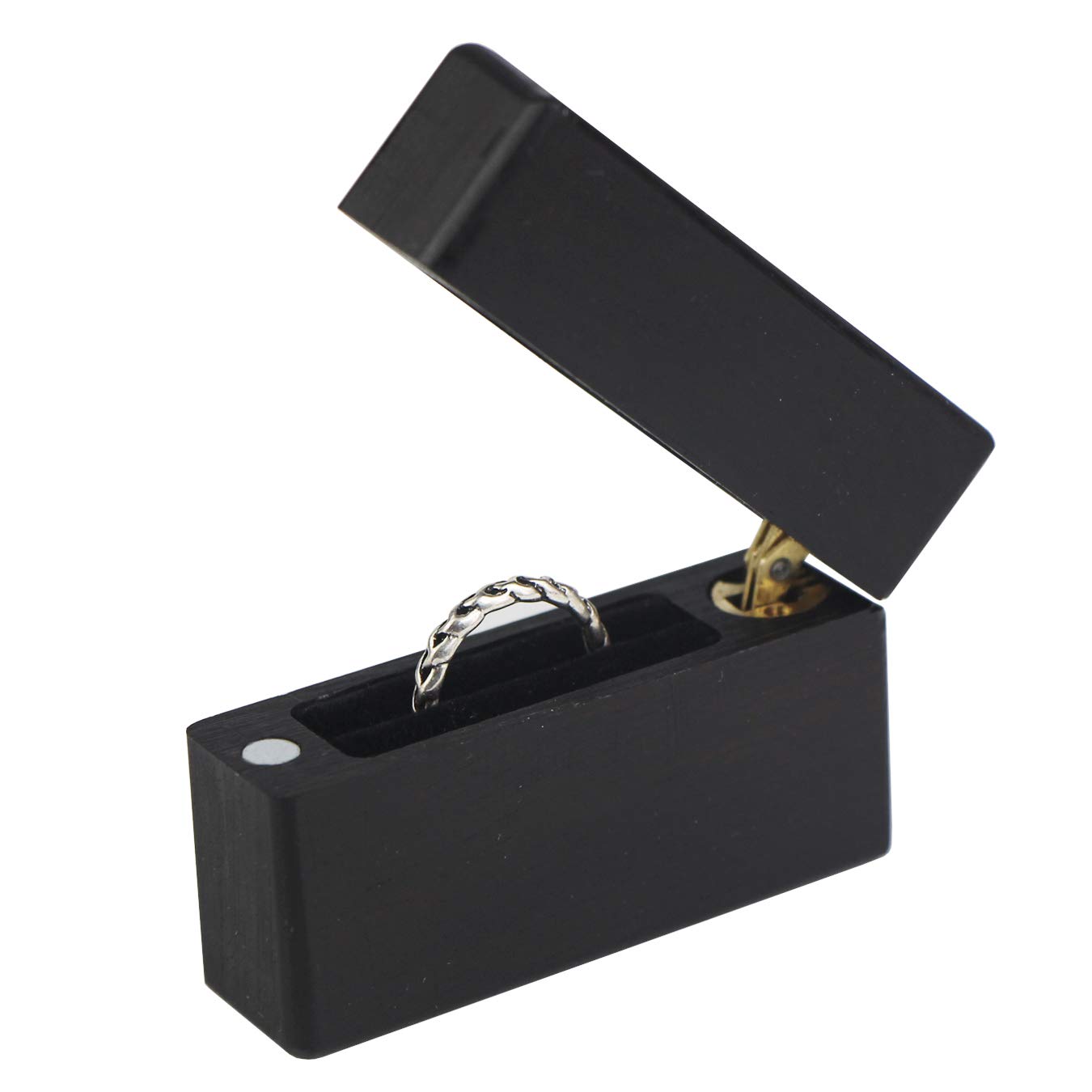 UOOOM Wooden Ring Box - Slim Portable Jewelry Case for Engagement Rings, Wedding Bands & Anniversary Gifts - Valentine's Day Proposal Present (Black) - Perfect for Romantic Surprises & Special Occasions