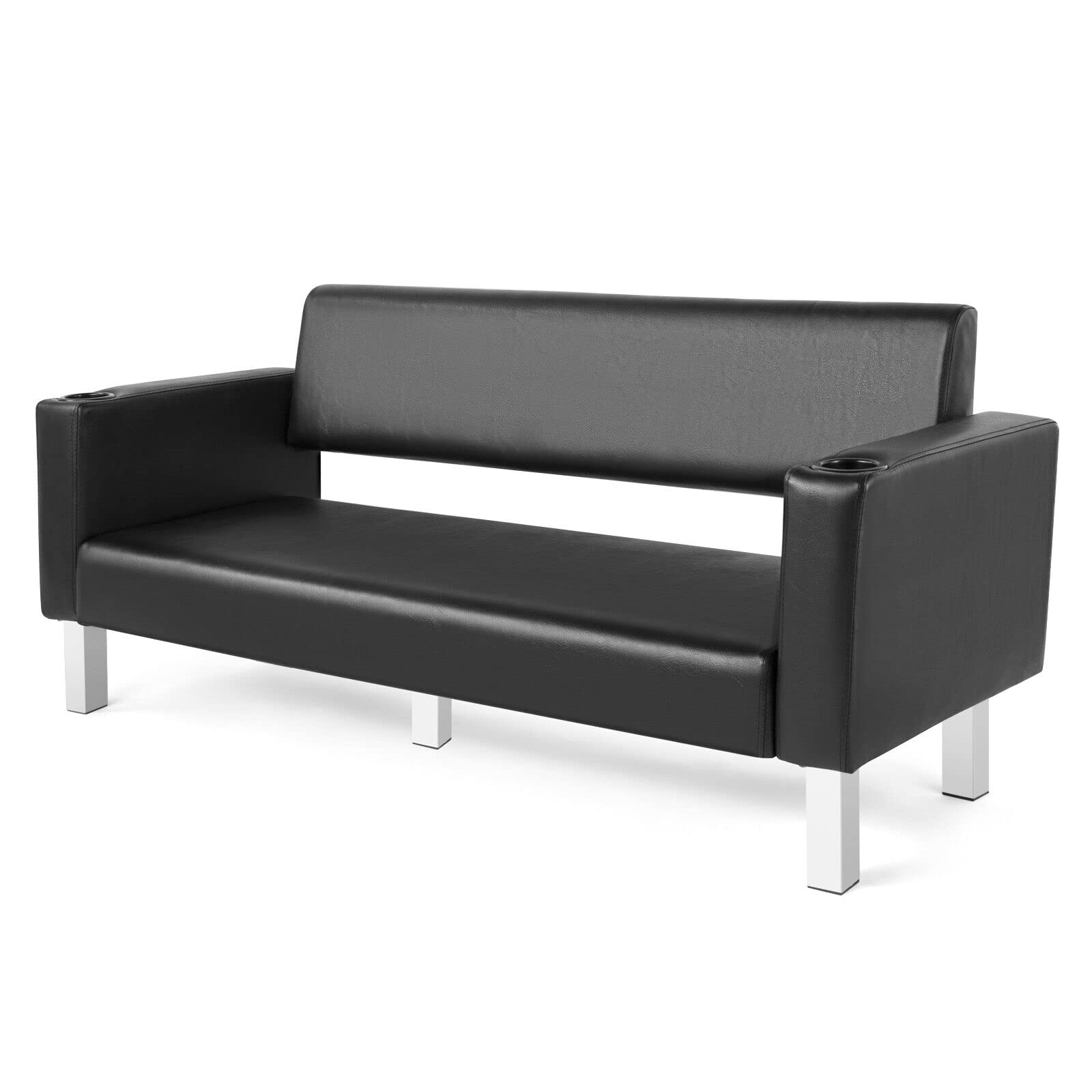 Premium Leather Office Reception Chairs - 60.6'' Waiting Room Bench with 2 Cup Holders, Stainless Steel Base for Conference Rooms & Lobby Seating | Perfect for Corporate Offices, Hotels, and Clinic Waiting Areas