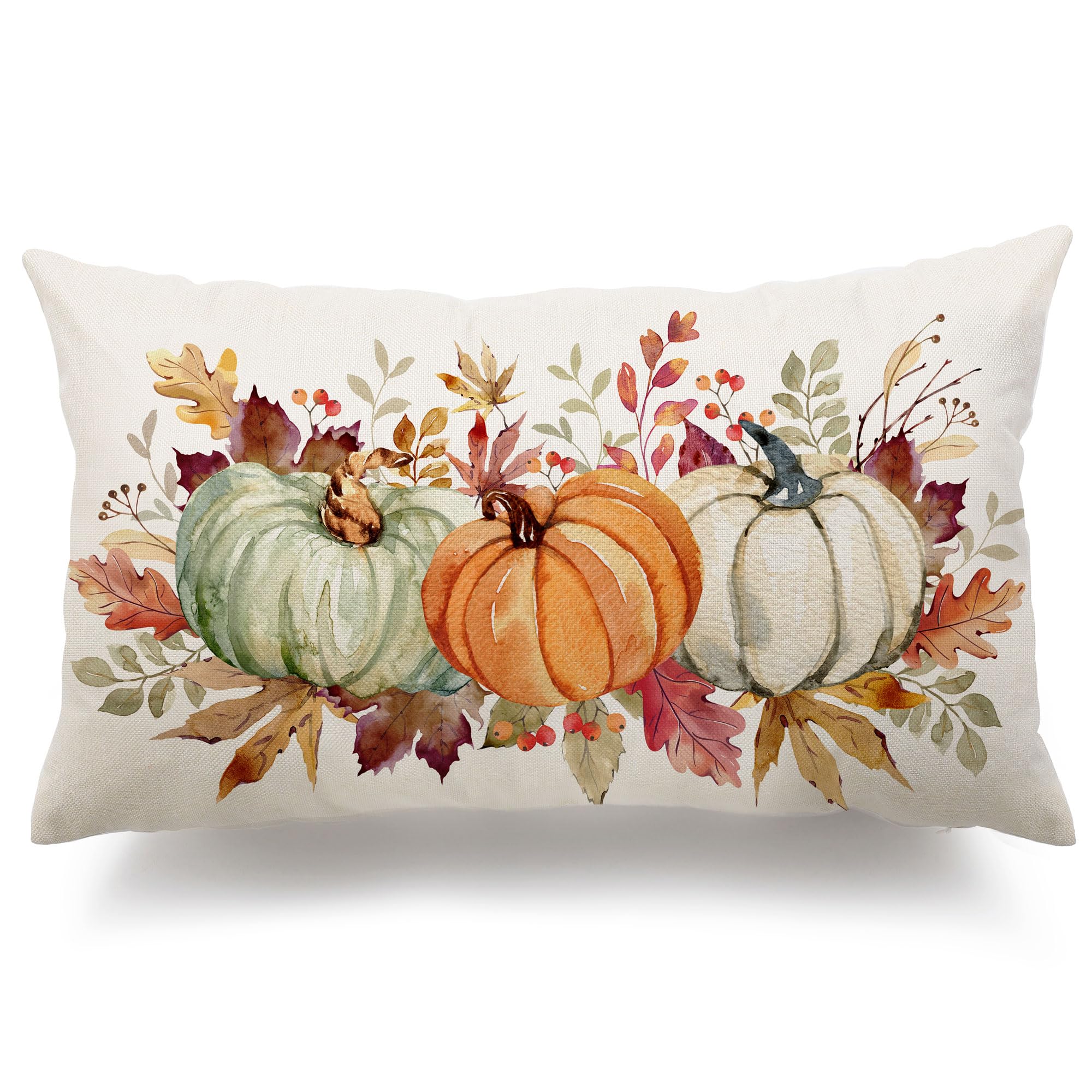 DFXSZ 12x20 Inch Fall Thanksgiving Pillow Covers - Orange White Green Pumpkin Maple Leaf Lumbar Cushion Covers, Soft Polyester Home Decor for Sofa, Couch, Living Room | Seasonal Autumn Thanksgiving Decoration