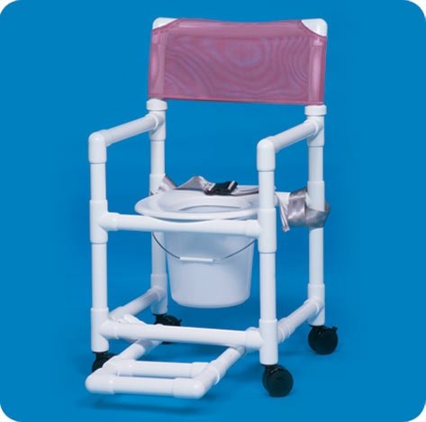 IPU 12973300 Shower Chair with Commode - 17 Inch Height, PVC Mesh Backrest, Footrest & Seatbelt - White Bath Safety Chair for Elderly & Disabled - Ideal for Bathroom Safety and Mobility Assistance