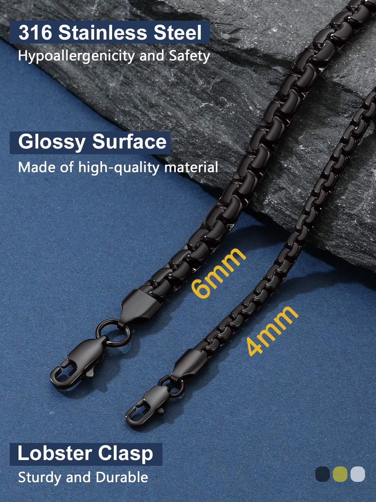14 Inch 4mm Black Franco Box Chain Necklace for Men - Hip Hop Jewelry Gift - Perfect for Streetwear, Parties & Gifting