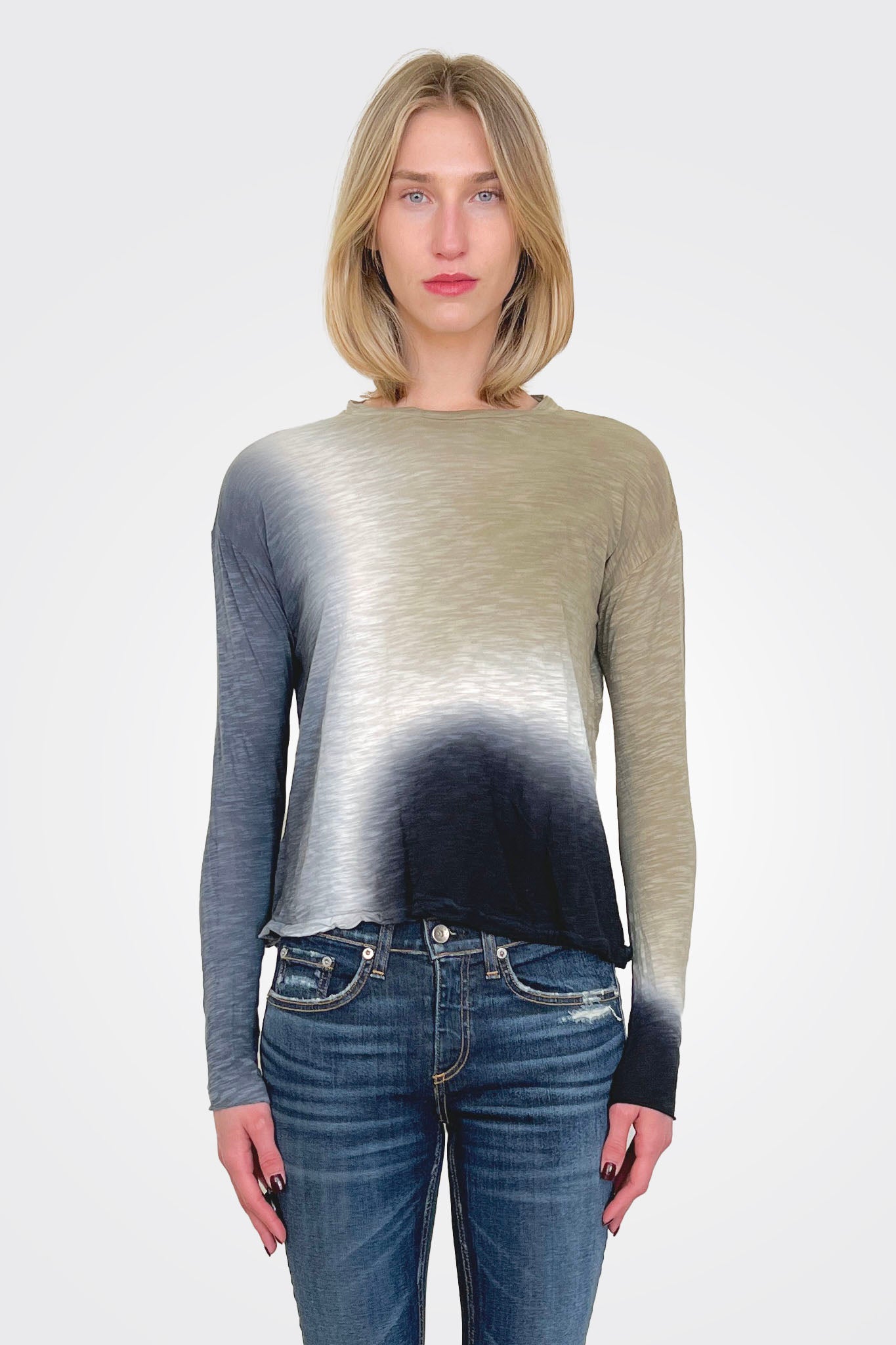 Women's Crew Neck Long Sleeve T-Shirt in Nebula Taupe - Soft Casual Basic Top for Everyday Wear, Work & Layering