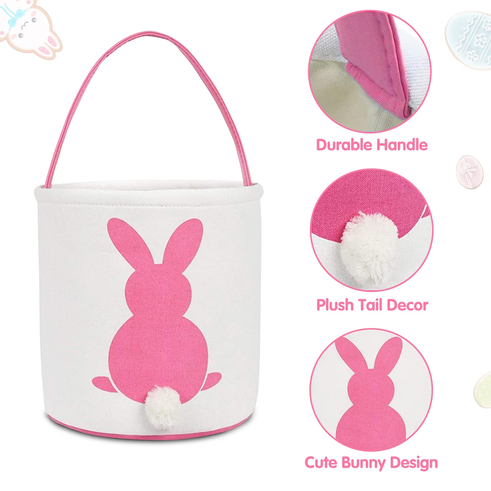 Easter Bunny Baskets for Kids - 3 Pack Canvas Easter Egg Hunt Bags, Rabbit Themed Gift Toys & Tote Buckets (Purple, Pink, Blue) - Perfect for Easter Egg Hunts, Party Favors & Spring Celebrations