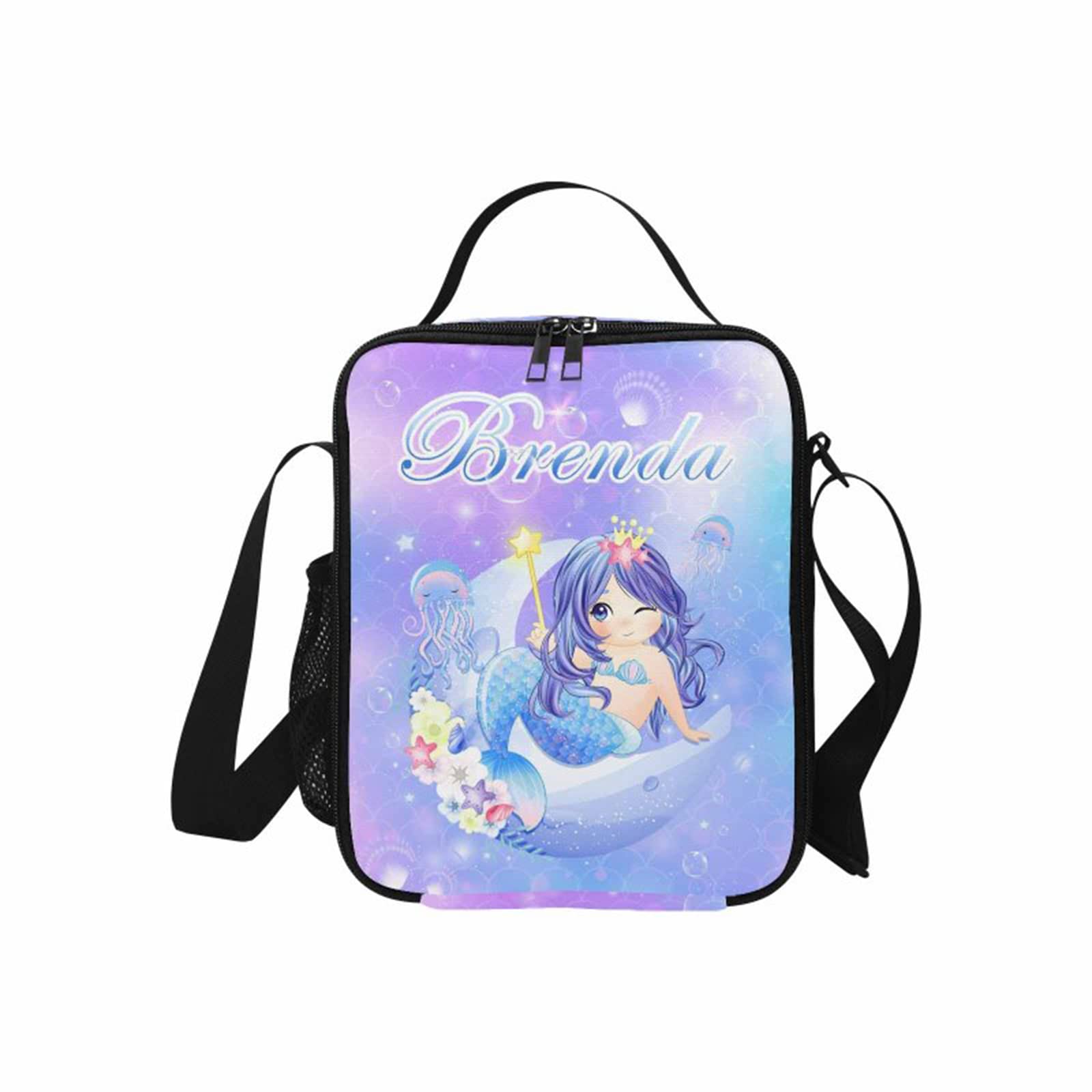 Personalized Kids Lunch Box with Name - Custom Insulated Lunch Bag with Bottle Holder, Mermaid Design for Girls - Perfect for School, Picnics & Outdoor Activities