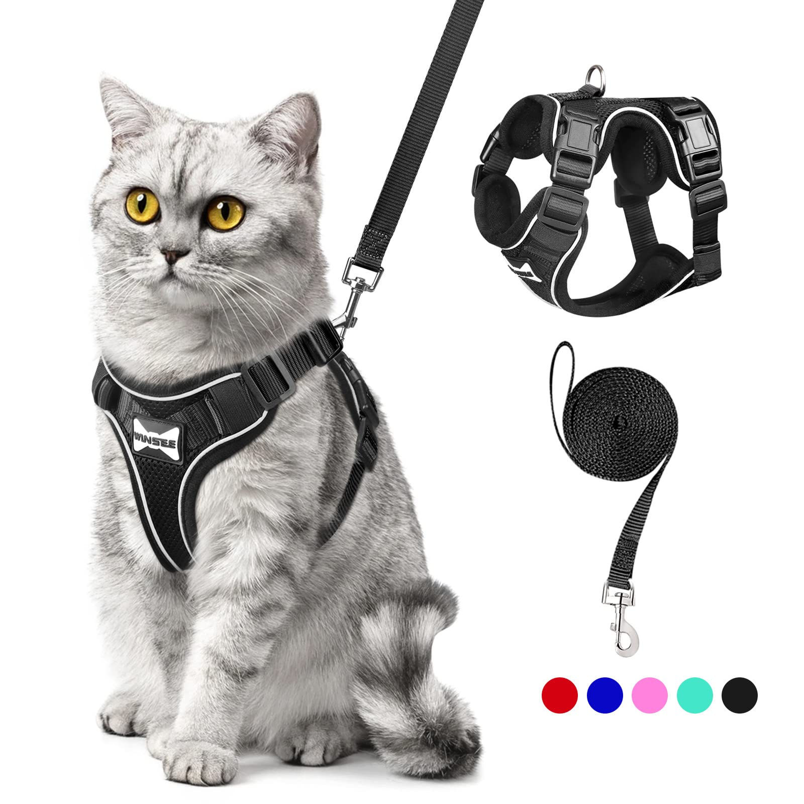 WINSEE Escape Proof Small Dog & Cat Harness with Leash - Adjustable No Pull Vest, Breathable Soft Pet Harness for Walking, Hiking & Outdoor Adventures - Fits Small Dogs & Big Cats