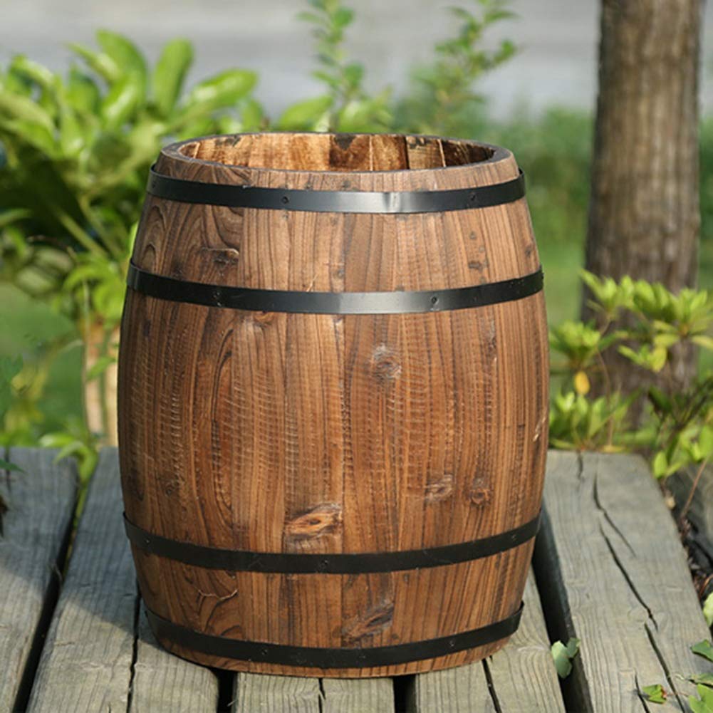 GZHENH Half Barrel Flower Planter Pot - Retro Wine Barrel Style Weather-Resistant Garden Decor (30x35cm, Brown) - Perfect for Patio, Balcony & Outdoor Plant Displays