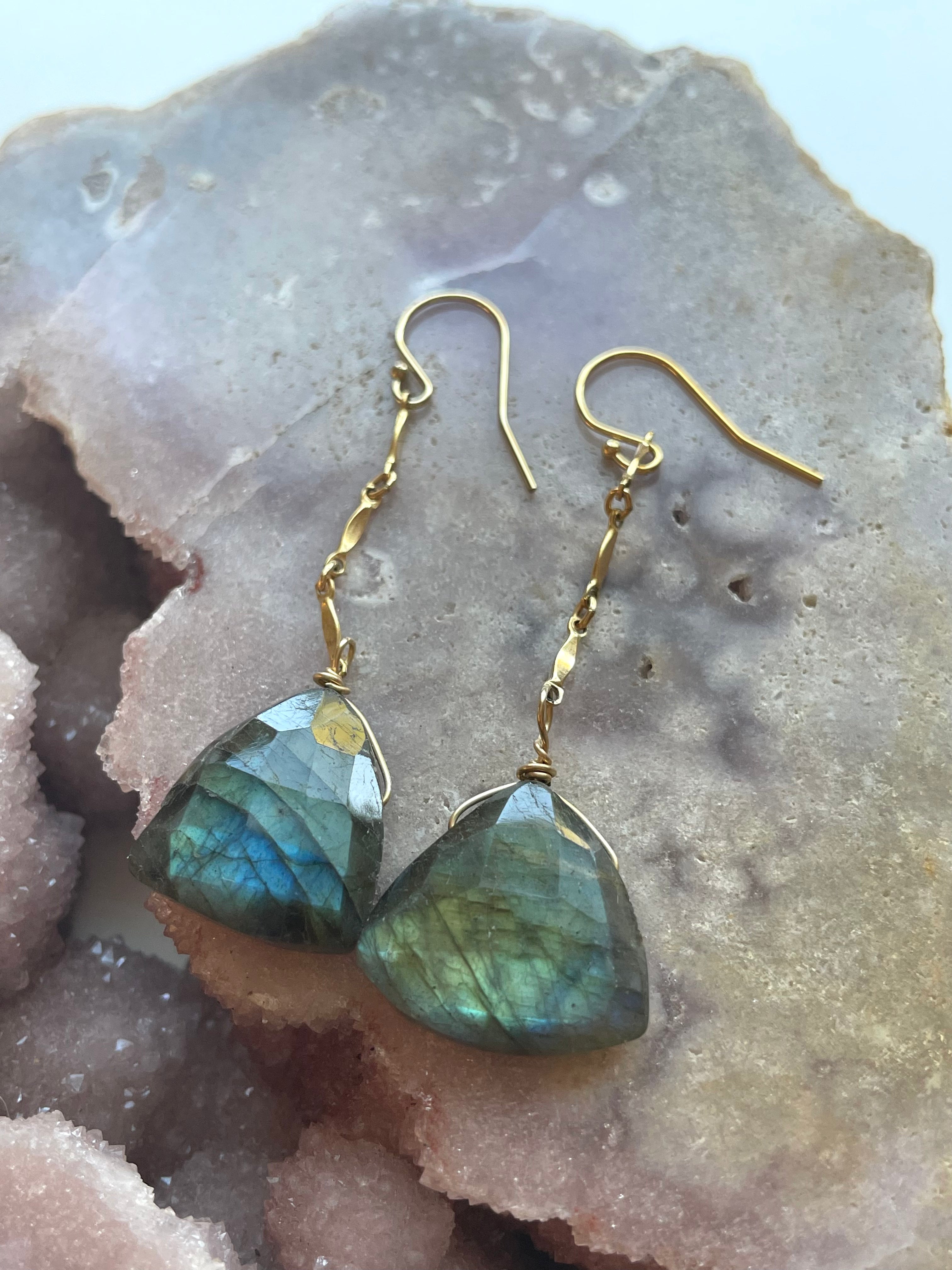 Gold Labradorite Dangle Drop Crystal Earrings for Women - Elegant Gemstone Jewelry for Party, Wedding & Everyday Wear
