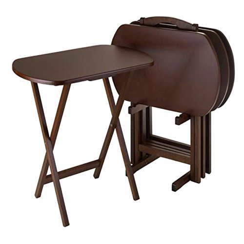 2-Piece Lacquered Wooden Snack Table Set - Foldable Rectangular Tray Tables for Snacks, Beverages, Books - Perfect for Living Room, Bedroom, Patio & Outdoor Use (Brown)