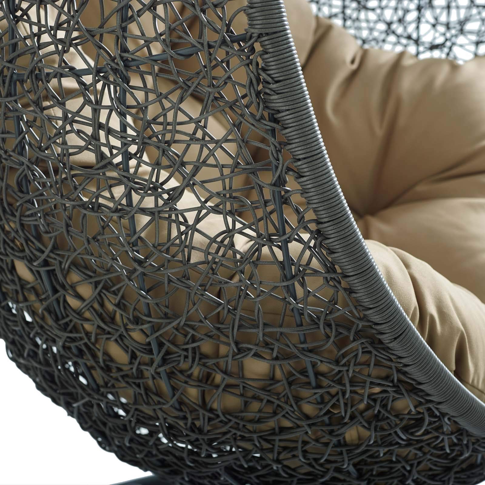Modway EEI-2273-GRY-MOC Gray Mocha Outdoor Wicker Egg Swing Chair with Stand - Rattan Patio Lounge Chair for Porch, Garden & Backyard Relaxation