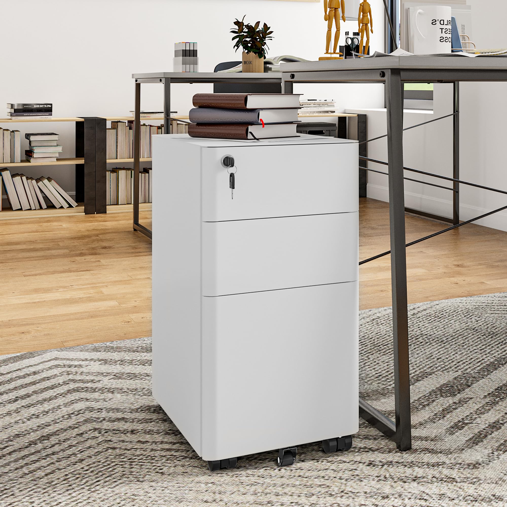 YITAHOME 3-Drawer Lockable Metal Filing Cabinet with Keys, Slim Space-Saving Office Storage for A4 Letter Legal Documents - Perfect for Home Office, Small Business & School Organization (White)