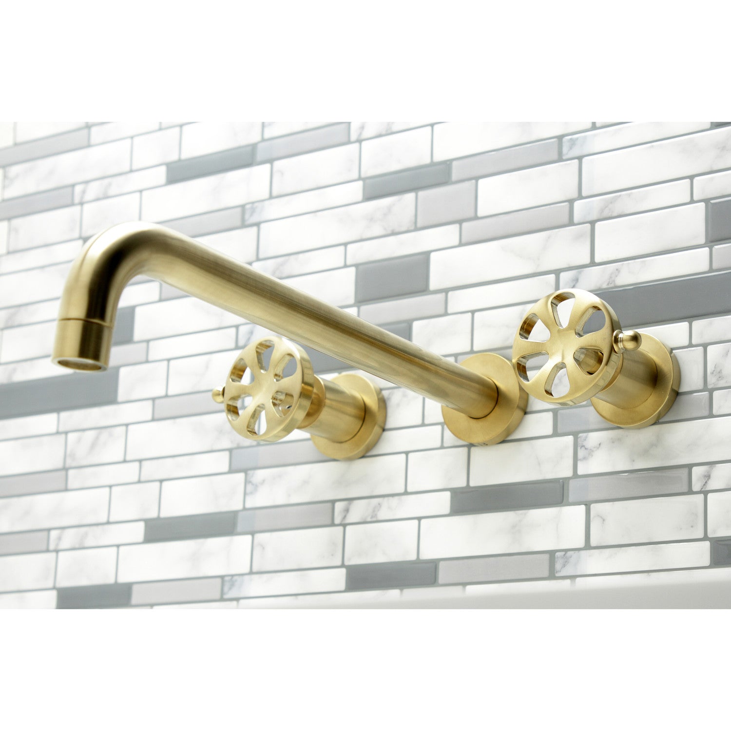 Belknap KS8047RX Brushed Brass Roman Tub Faucet - 2 Handle Wall Mount Bathroom Faucet for Luxury Soaking Tubs | Perfect for Spa Bathrooms & Master Suites